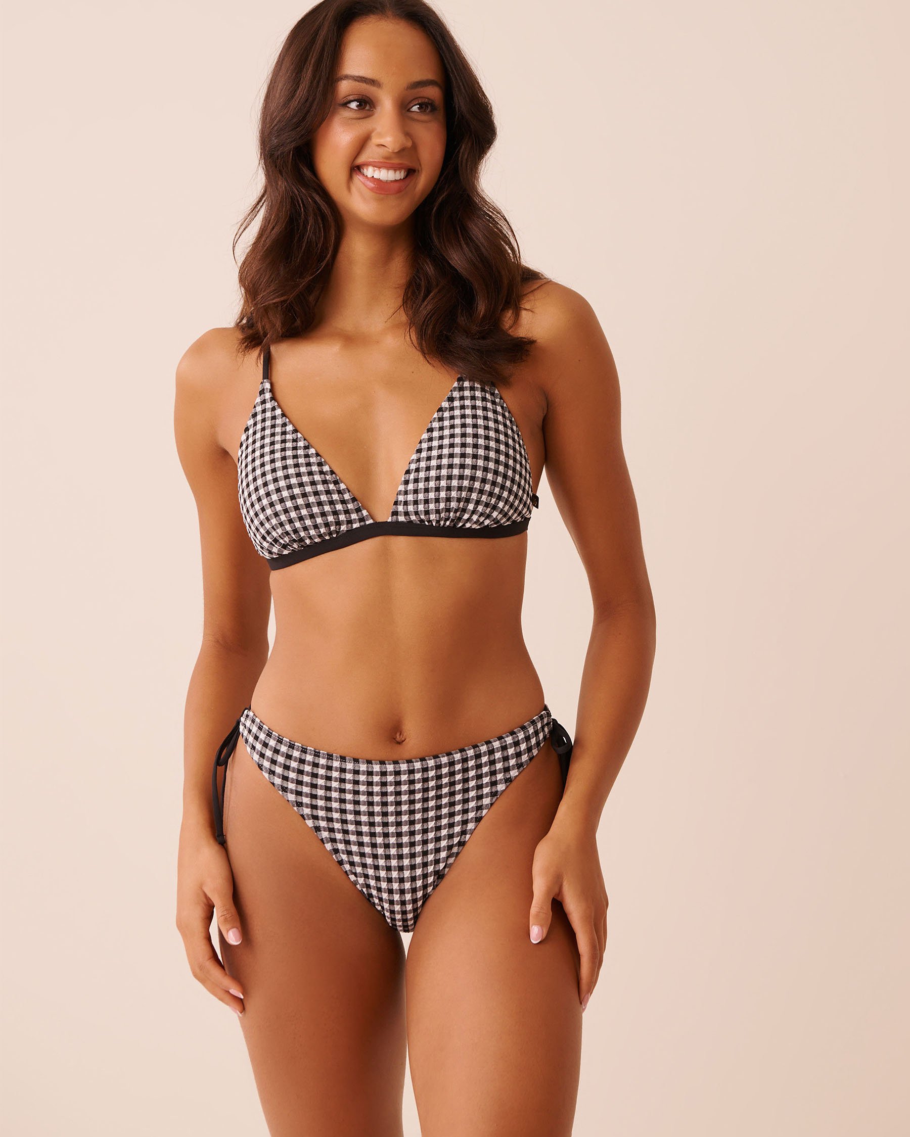 LA VIE EN ROSE AQUA BLACK GINGHAM Side Tie Brazilian Bikini Bottom Black Gingham 70300851 - View3