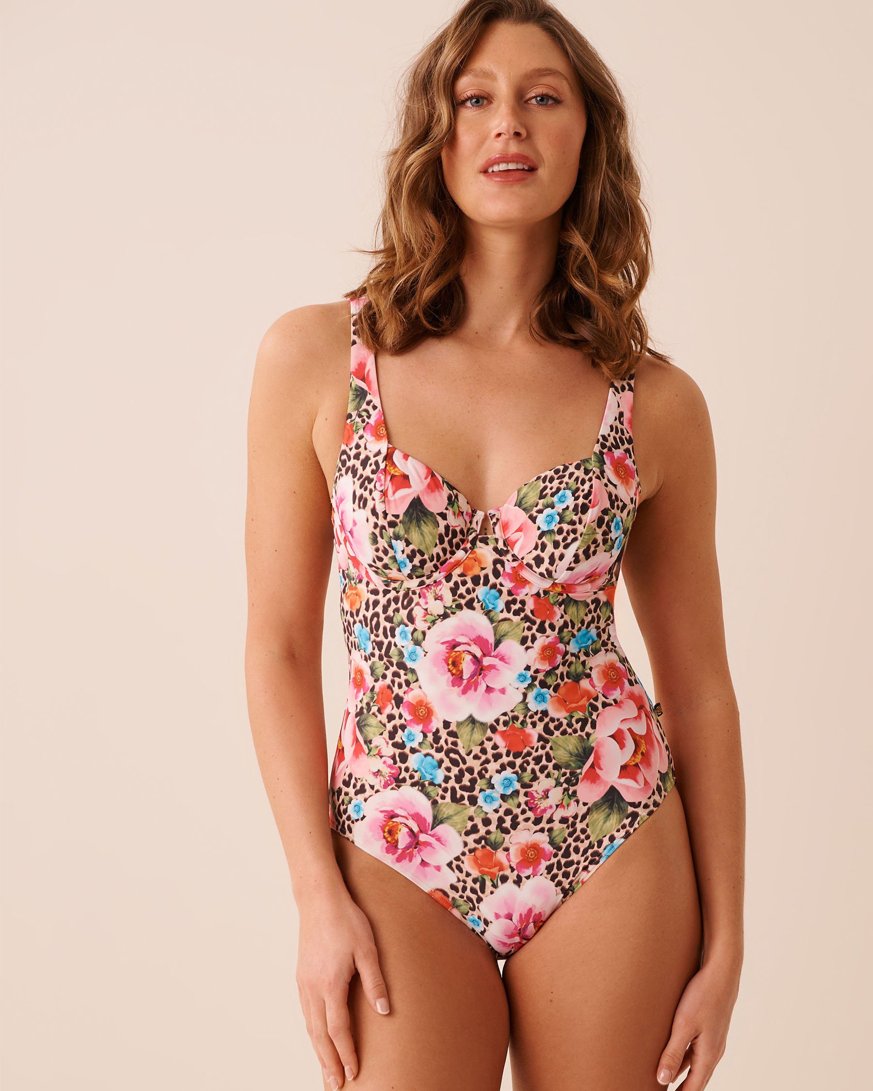 LA VIE EN ROSE AQUA FLORAL LEOPARD Plunge One-piece Swimsuit Floral Leopard 70400208 - View1