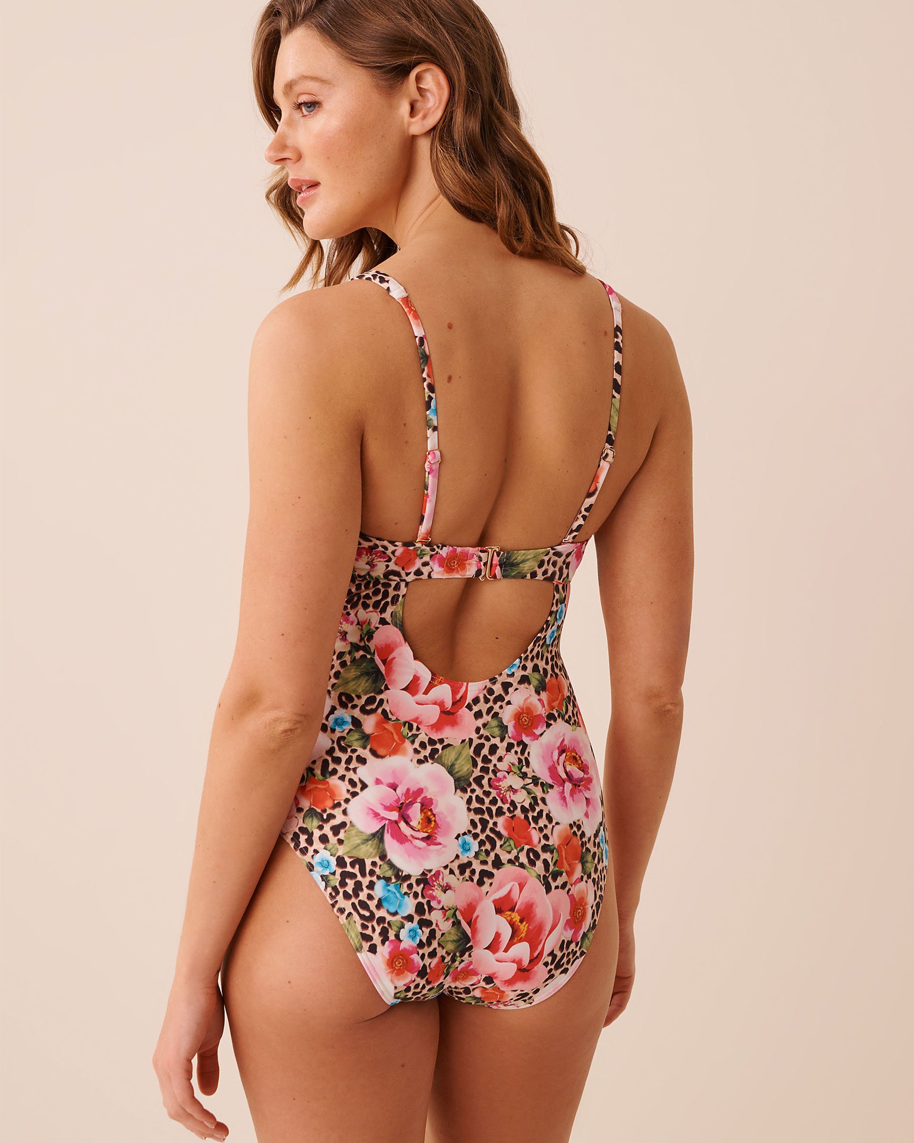 LA VIE EN ROSE AQUA FLORAL LEOPARD Plunge One-piece Swimsuit Floral Leopard 70400208 - View2