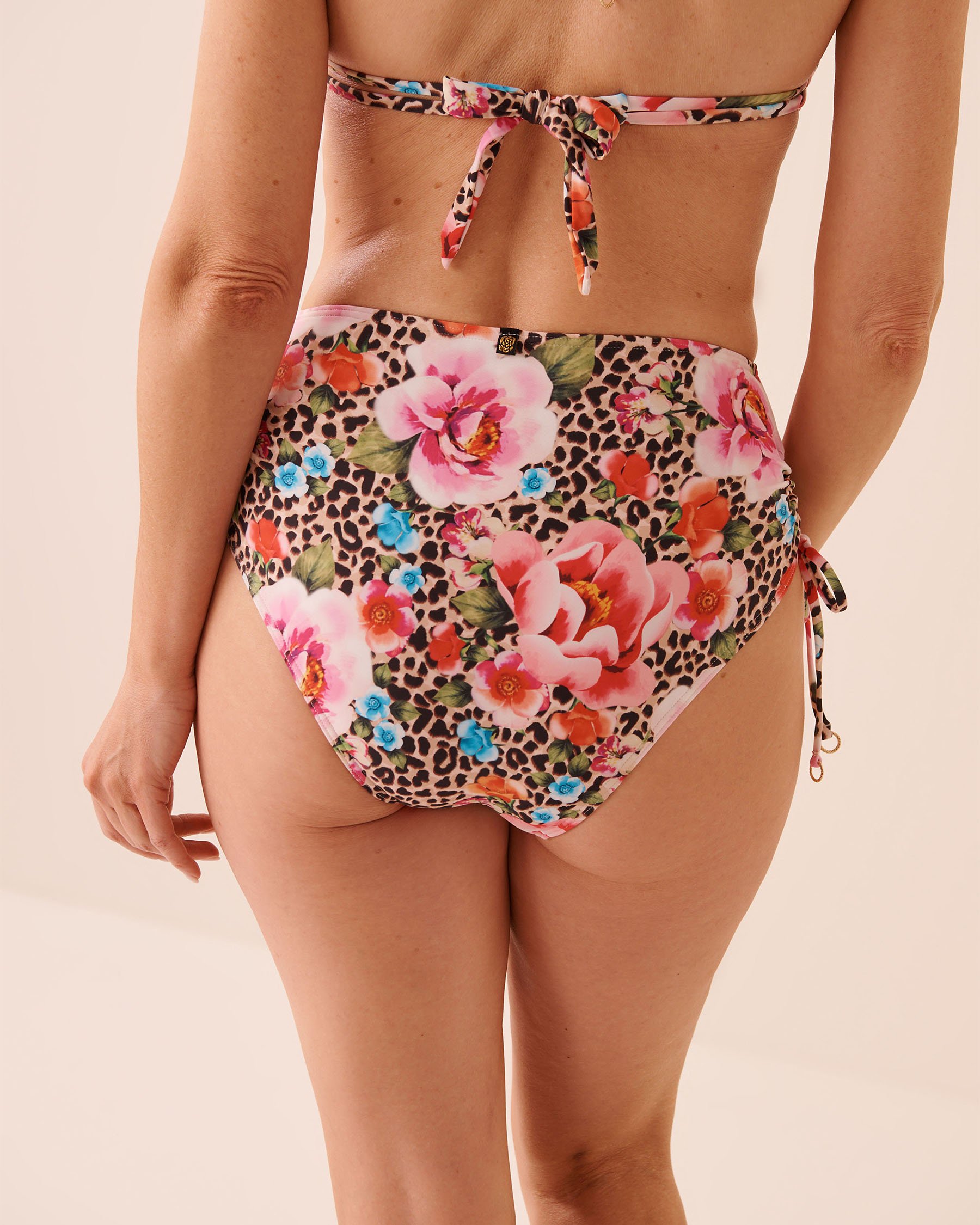LA VIE EN ROSE AQUA FLORAL LEOPARD Side Tie High Waist Bikini Bottom Floral Leopard 70300857 - View4