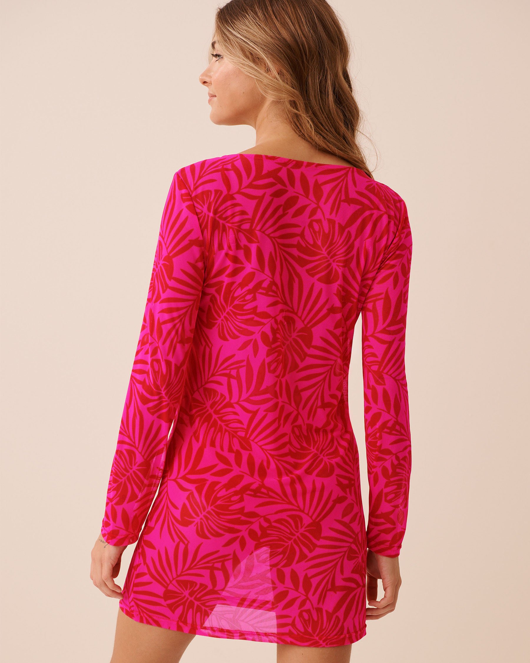 LA VIE EN ROSE AQUA Tunique en résille imprimé tropical Fuchsia tropical 80400077 - View2