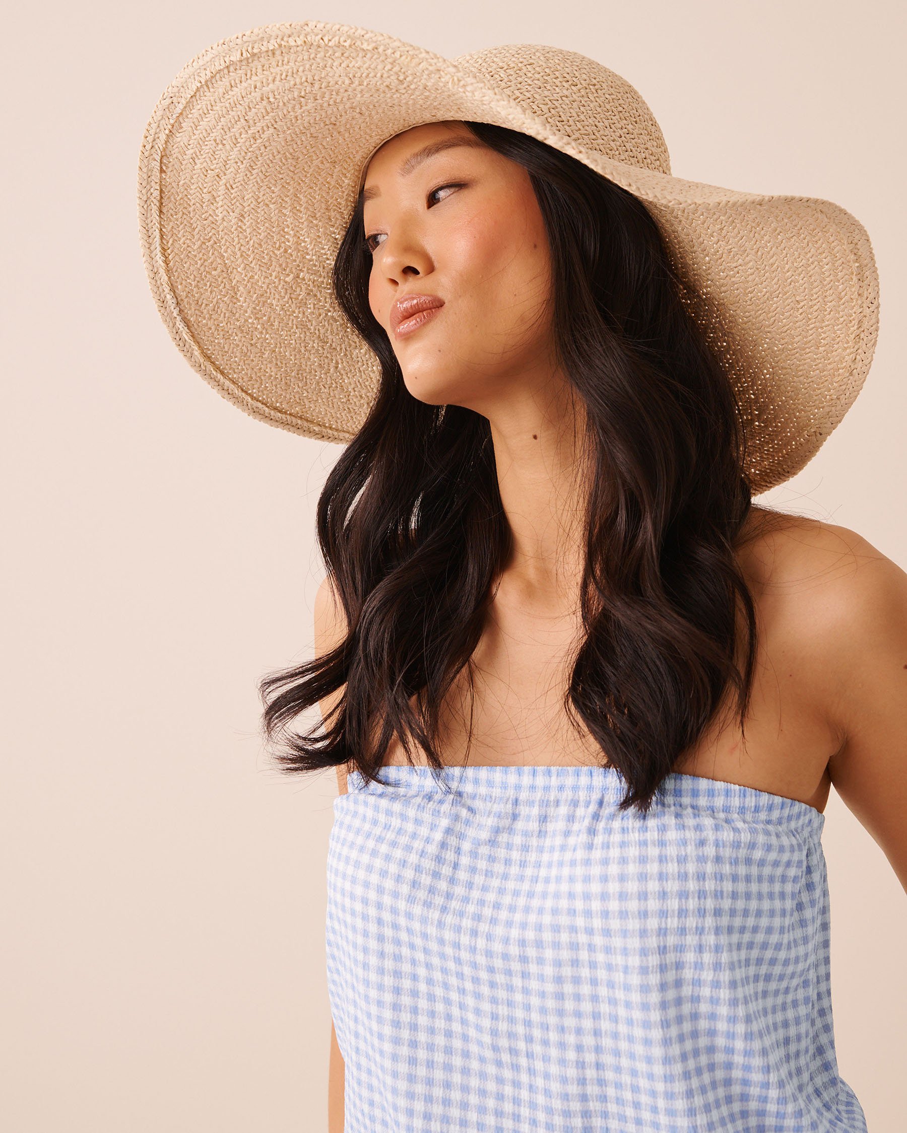 LA VIE EN ROSE AQUA Chapeau de plage en paille à larges bords Sable 80500130 - View3