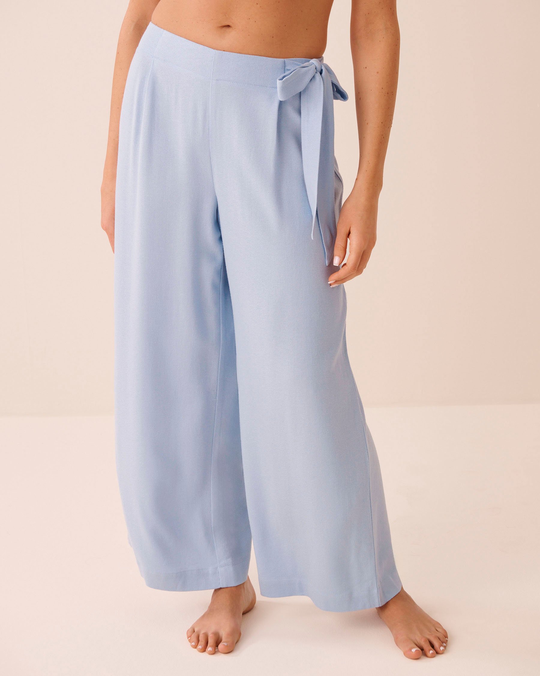 LA VIE EN ROSE AQUA Rayon-Linen Wide Leg Pants Powder Blue 80200099 - View1