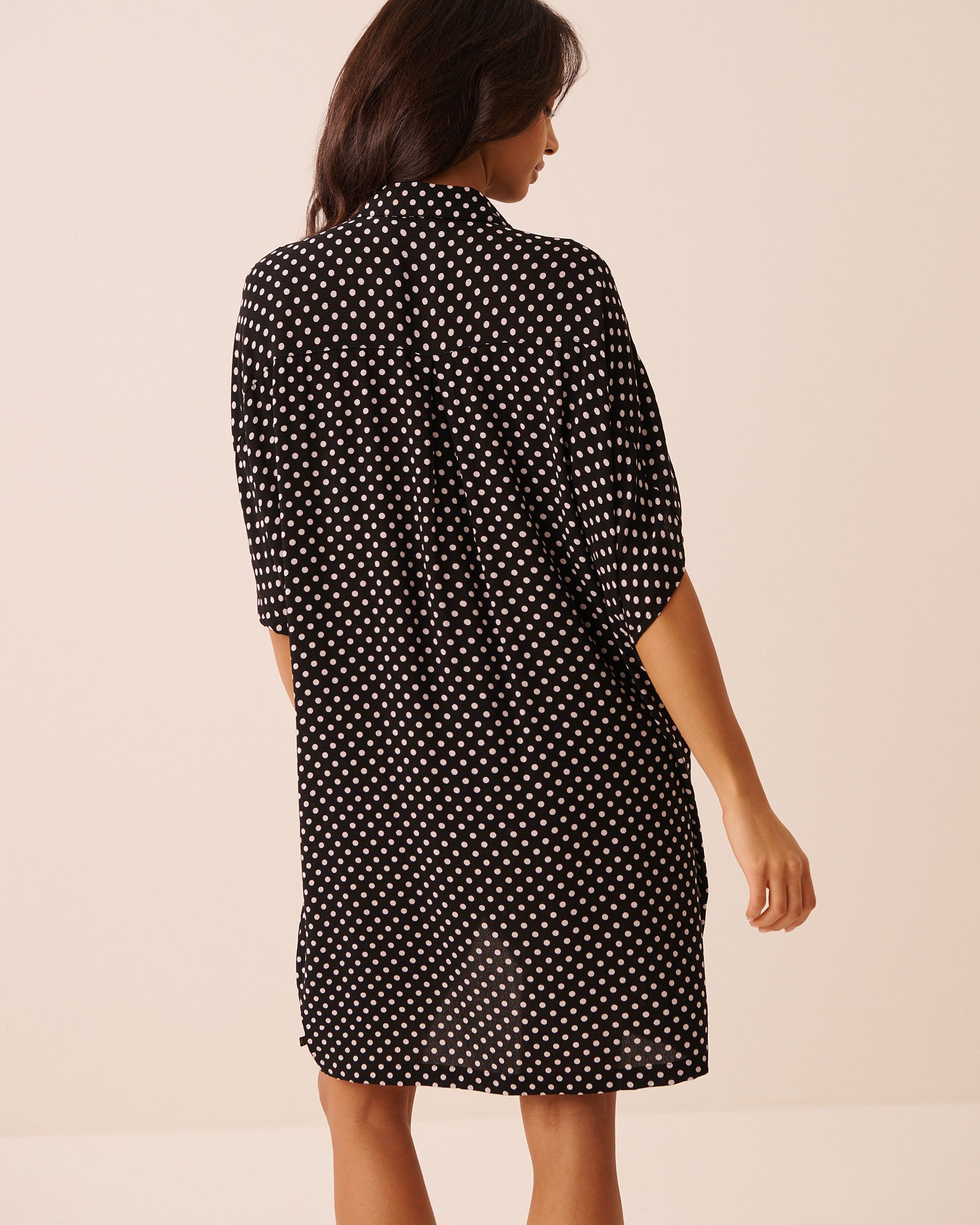 LA VIE EN ROSE AQUA Long Gauze Shirt Black Polka Dot 80100051 - View2