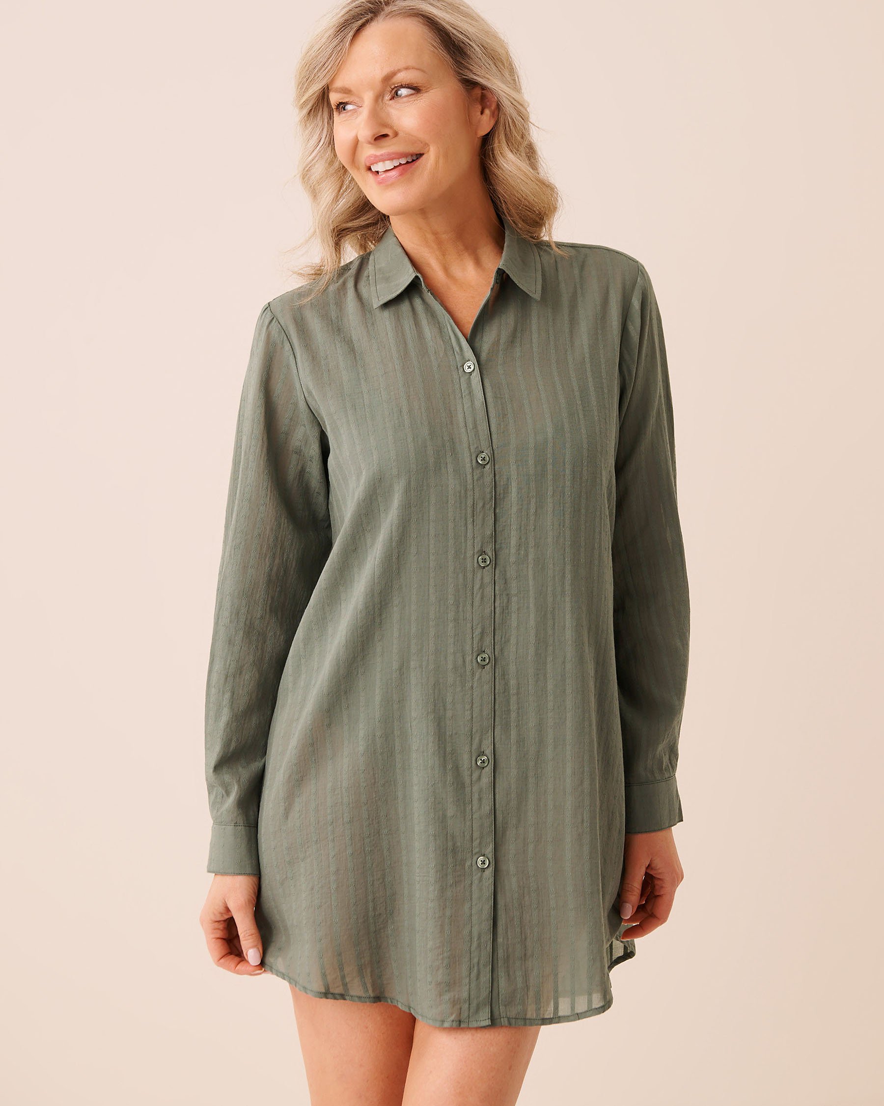 LA VIE EN ROSE AQUA Chemise longue à rayures Vert lichen 80100047 - View1