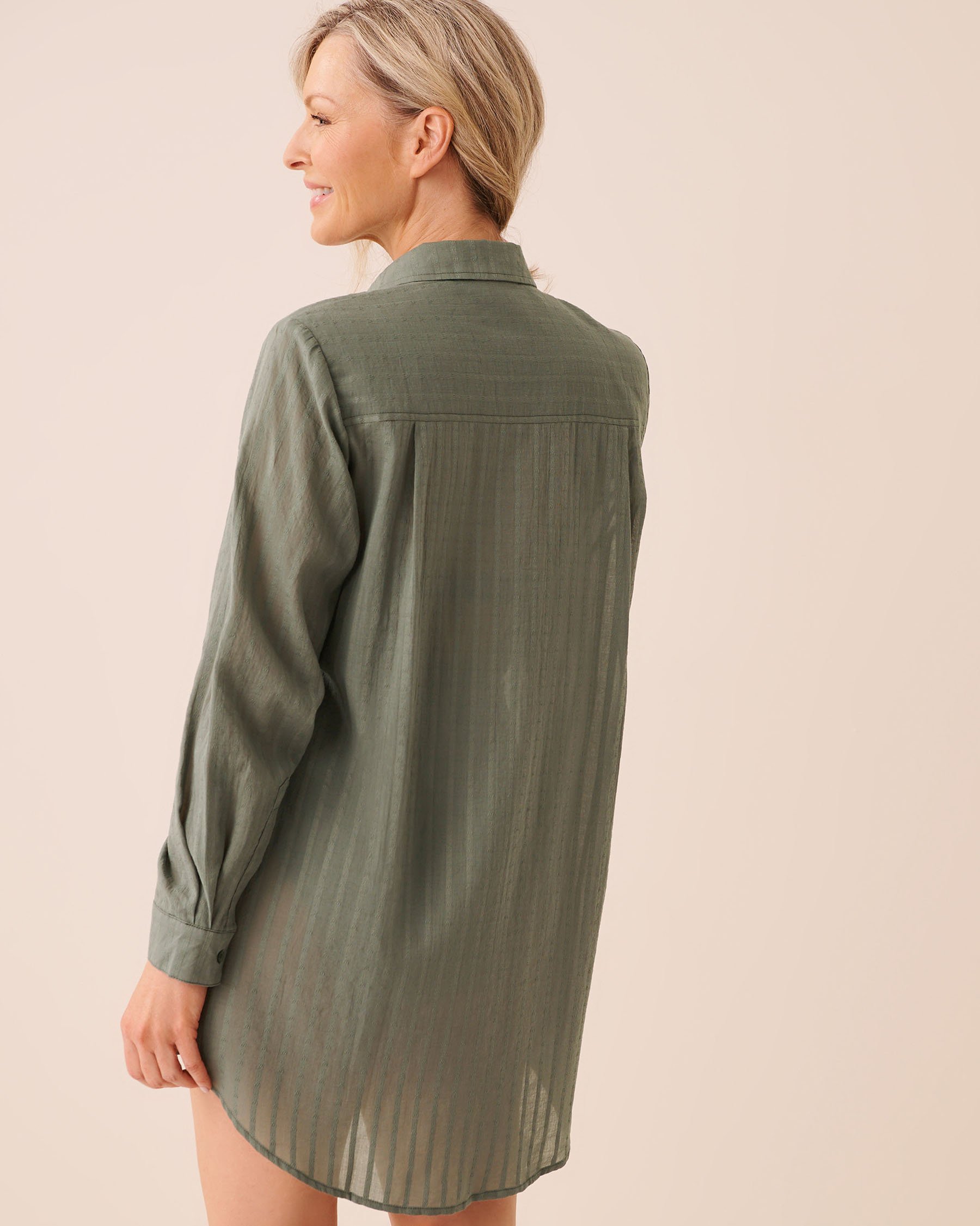 LA VIE EN ROSE AQUA Chemise longue à rayures Vert lichen 80100047 - View2