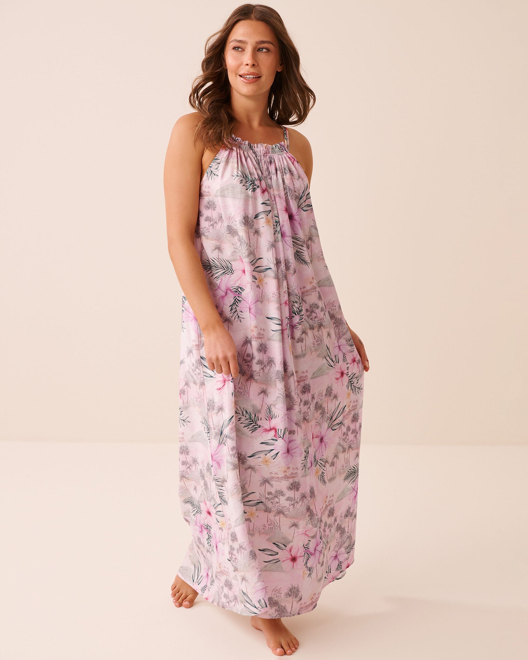 LA VIE EN ROSE AQUA Tropical Floral High-Neck Maxi Dress Island Blush 80300138 - View1