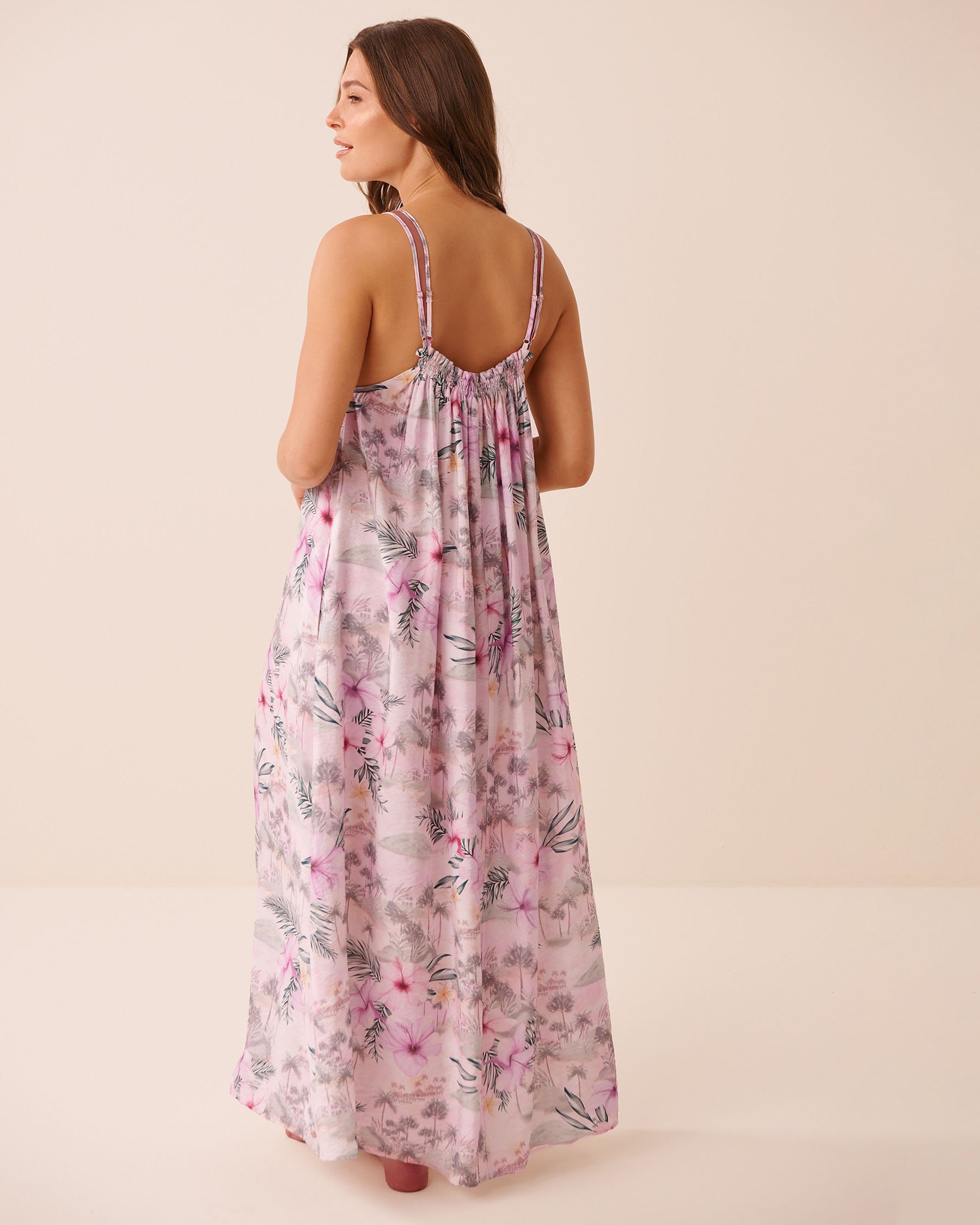 LA VIE EN ROSE AQUA Tropical Floral High-Neck Maxi Dress Island Blush 80300138 - View2