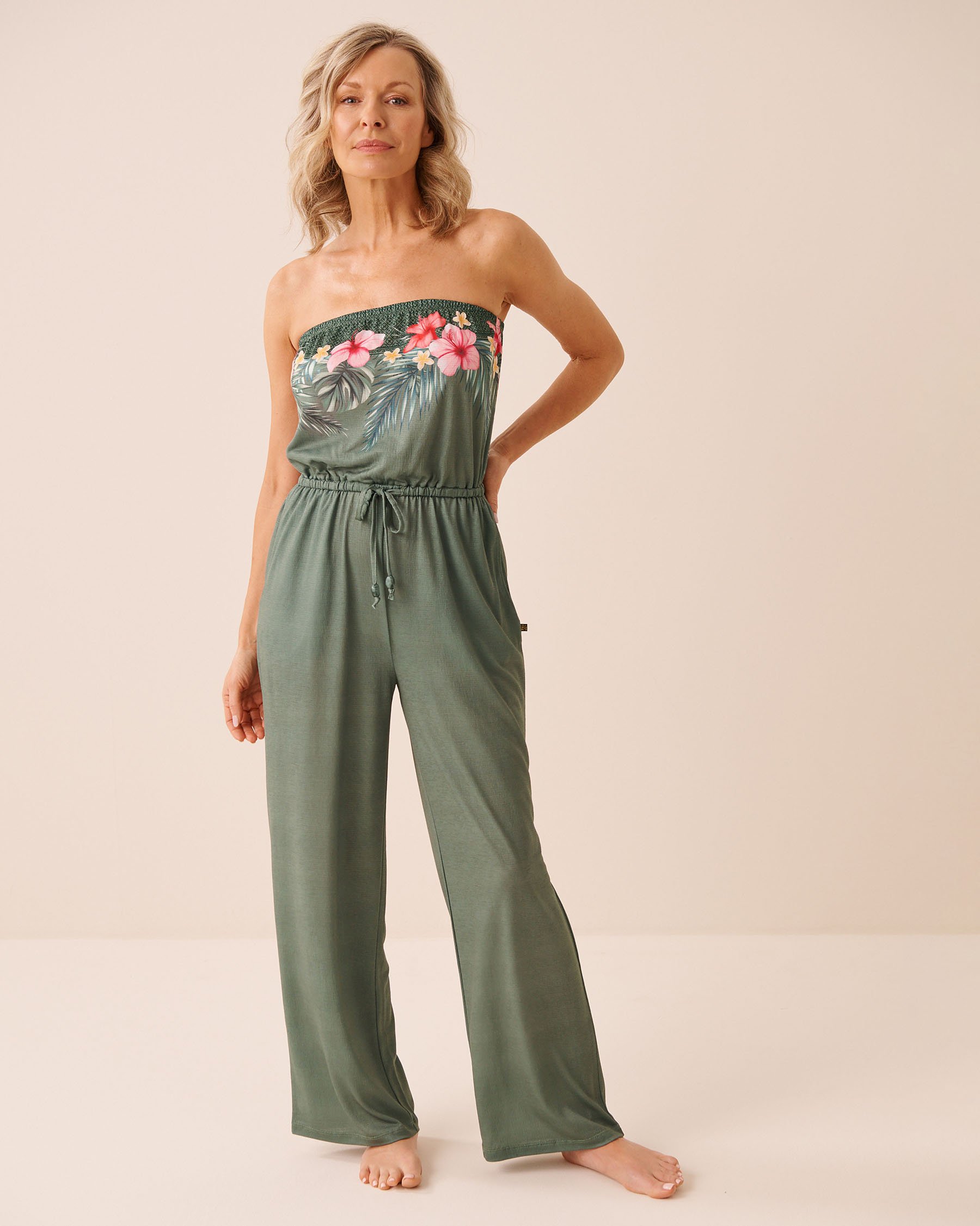 LA VIE EN ROSE AQUA Tropical Sleeveless Jumpsuit Resort Getaway 80300136 - View1