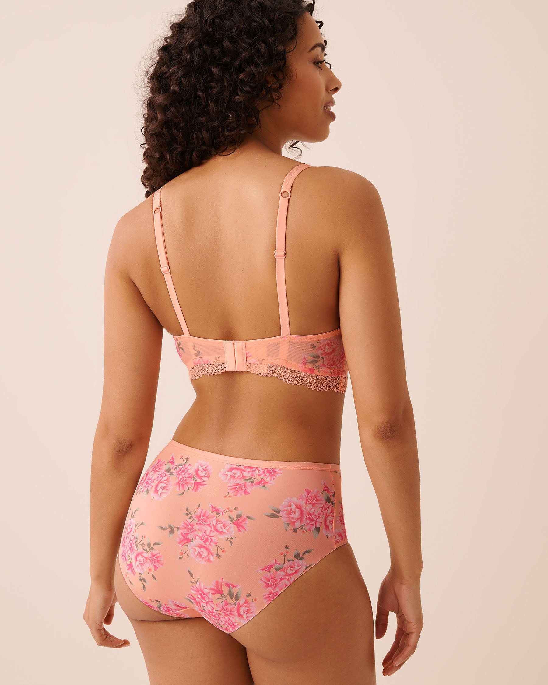 LA VIE EN ROSE Unlined Demi Bra Peach/Pink Flowers 10100218 - View5