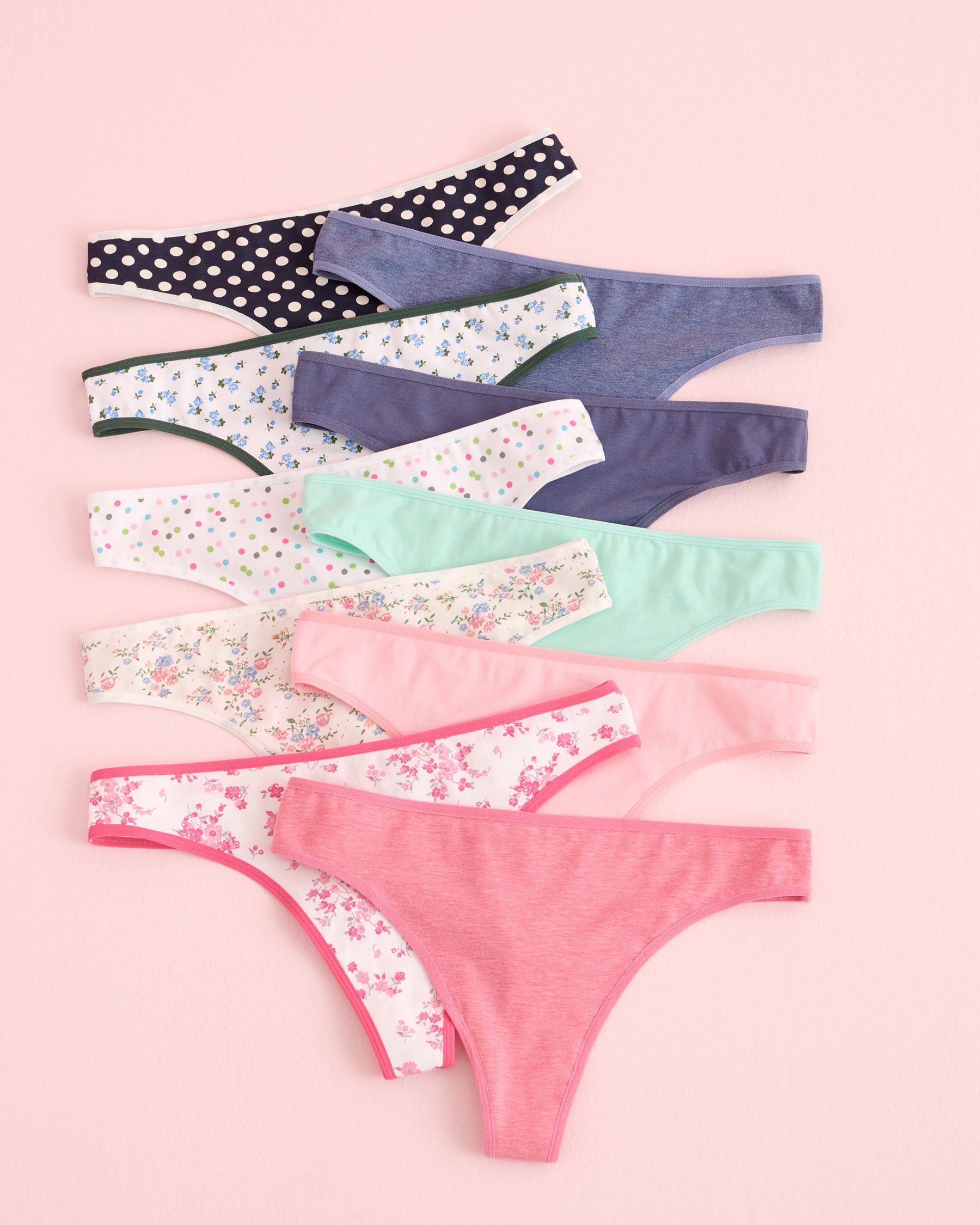 LA VIE EN ROSE Lot de 10 culottes tanga en coton Assortiment 20100783-10P - Voir1