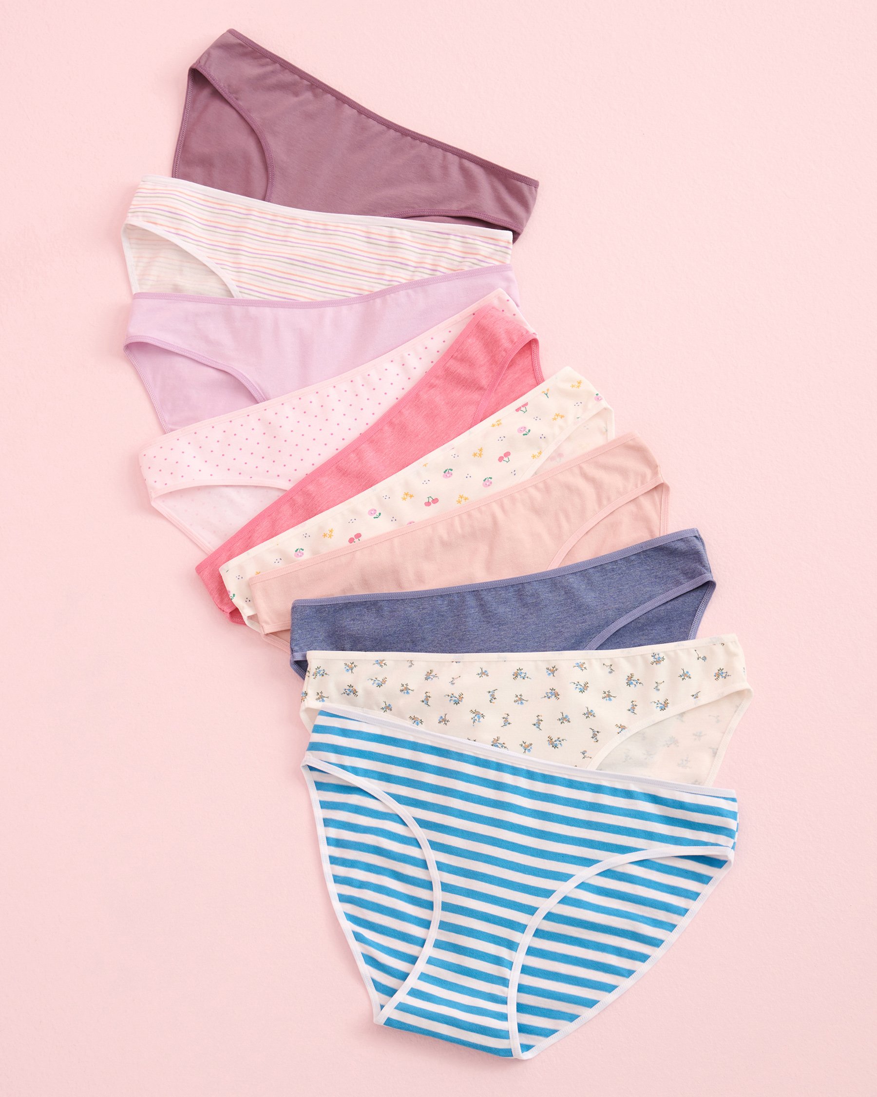 LA VIE EN ROSE Lot de 10 culottes bikini en coton Assortiment 20100784-10P - Voir1