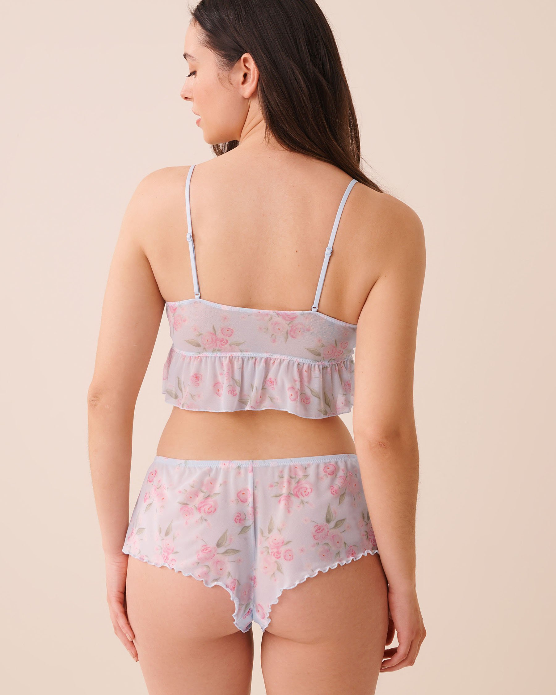 LA VIE EN ROSE Rose Print Mesh Bralette & Panty Set Blue/Roses 60400074 - View2