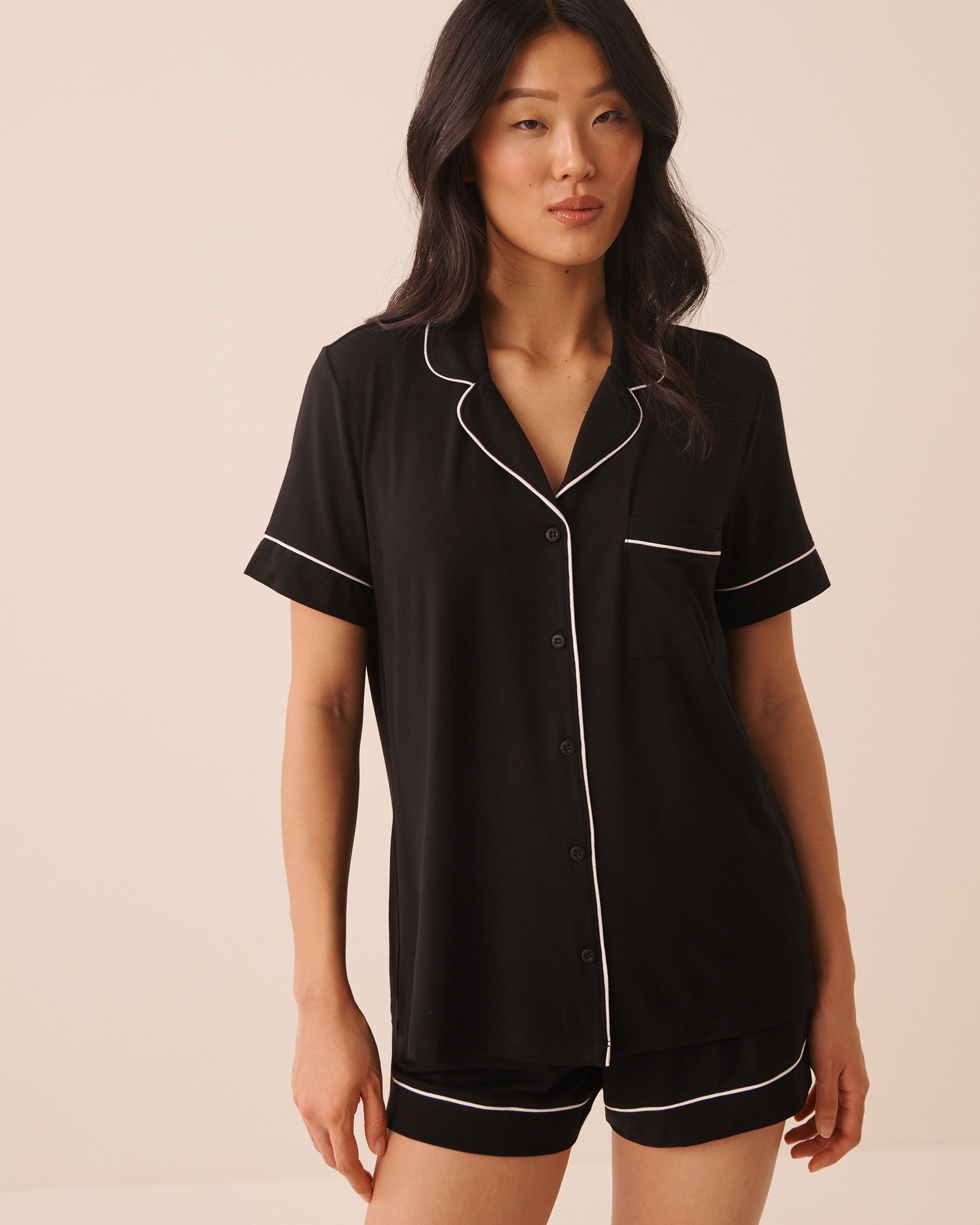 LA VIE EN ROSE Short Sleeve Modal Pajama Set Black 60400075 - View1