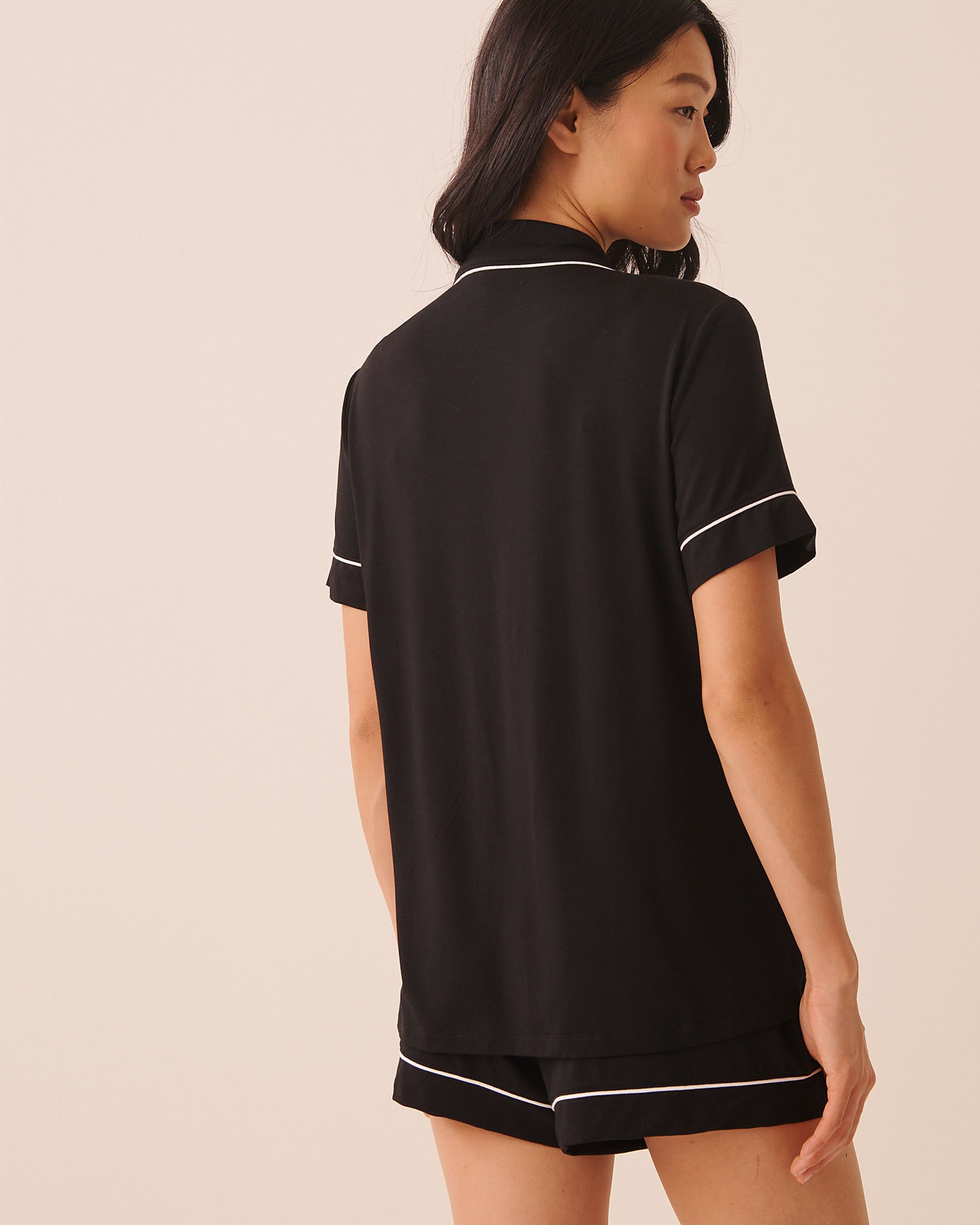 LA VIE EN ROSE Short Sleeve Modal Pajama Set Black 60400075 - View2