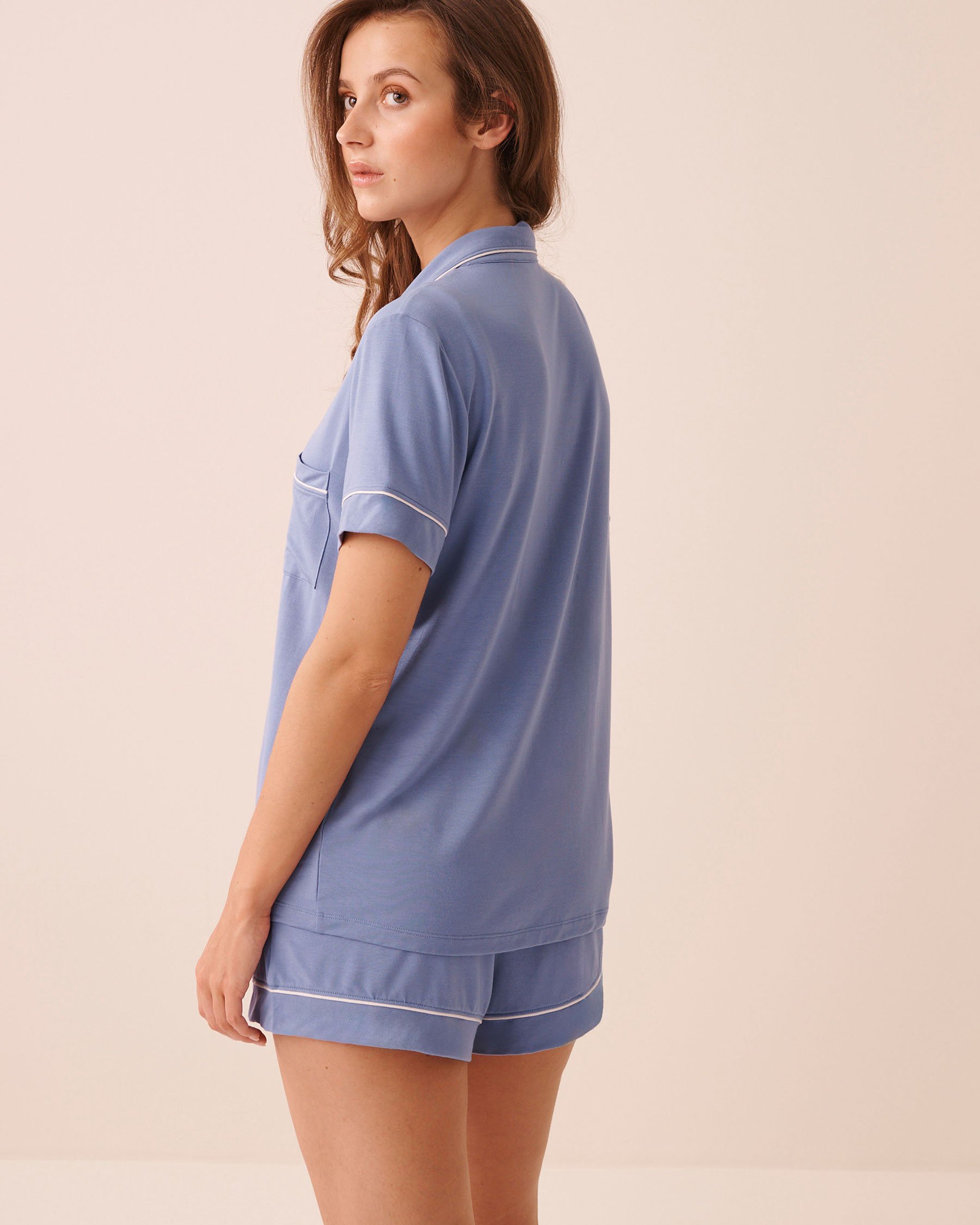 LA VIE EN ROSE Short Sleeve Modal Pajama Set Quiet Blue 60400075 - View2