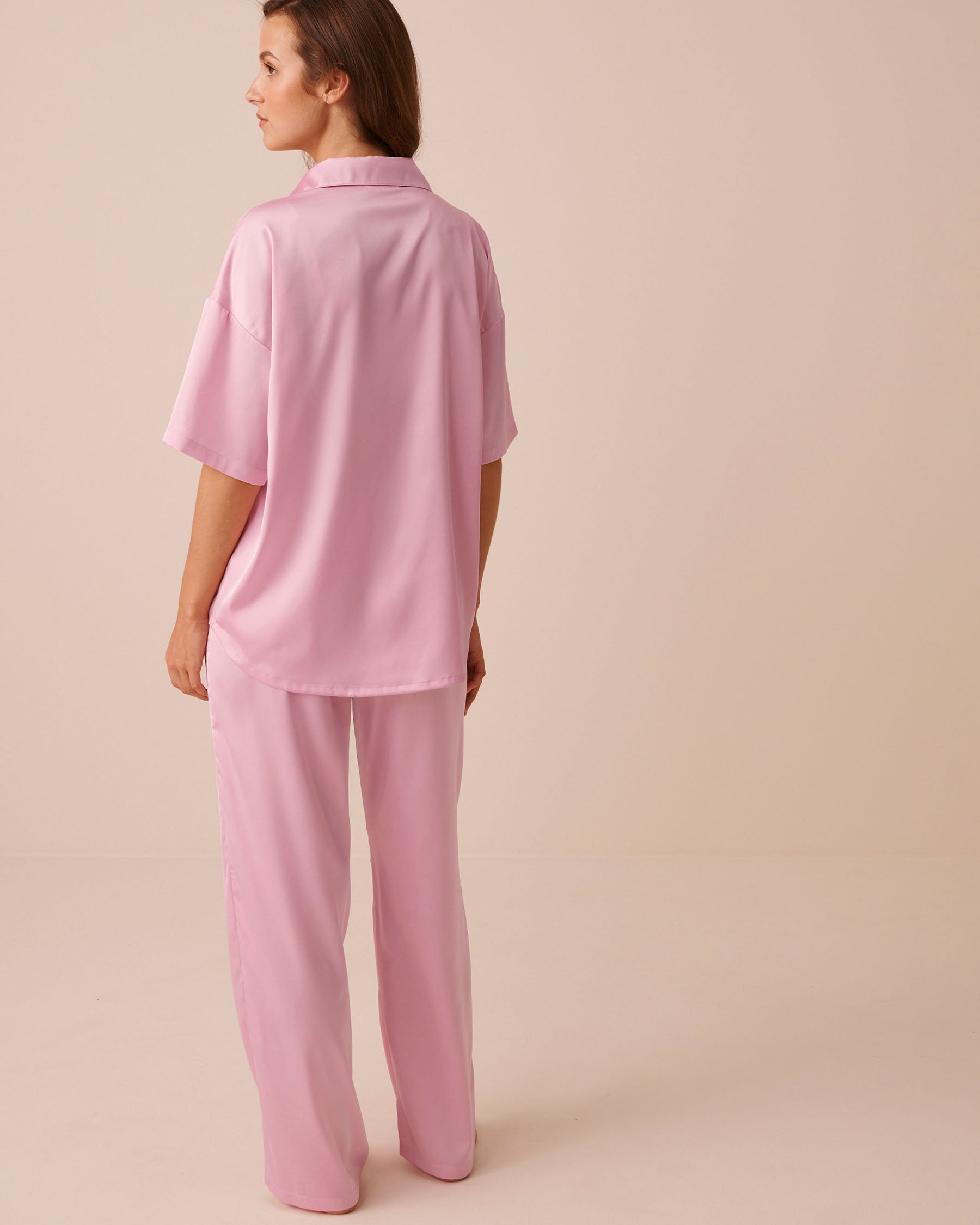 LA VIE EN ROSE Short Sleeve Satin Pajama Set Pink 60400076 - View2