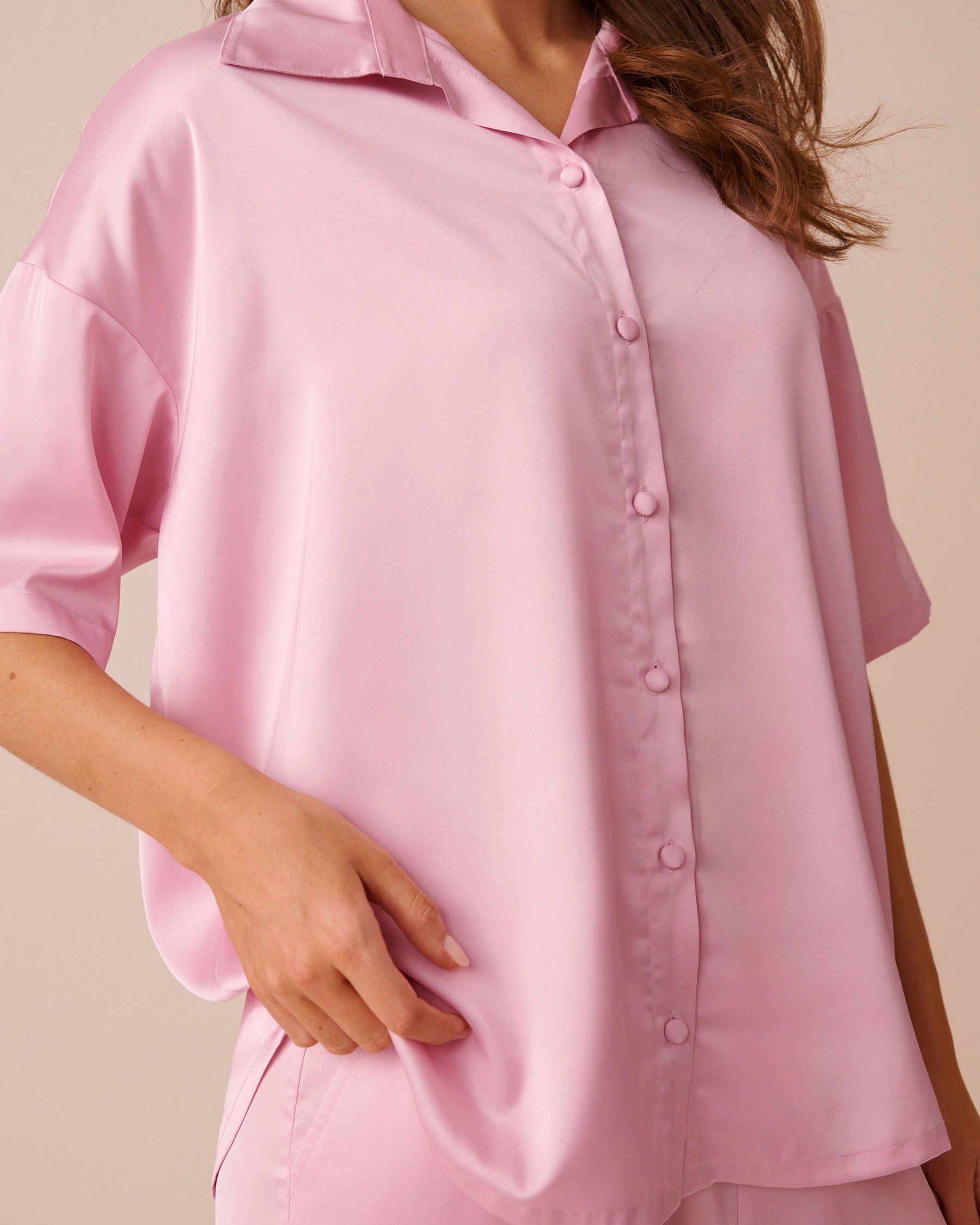 LA VIE EN ROSE Short Sleeve Satin Pajama Set Pink 60400076 - View3