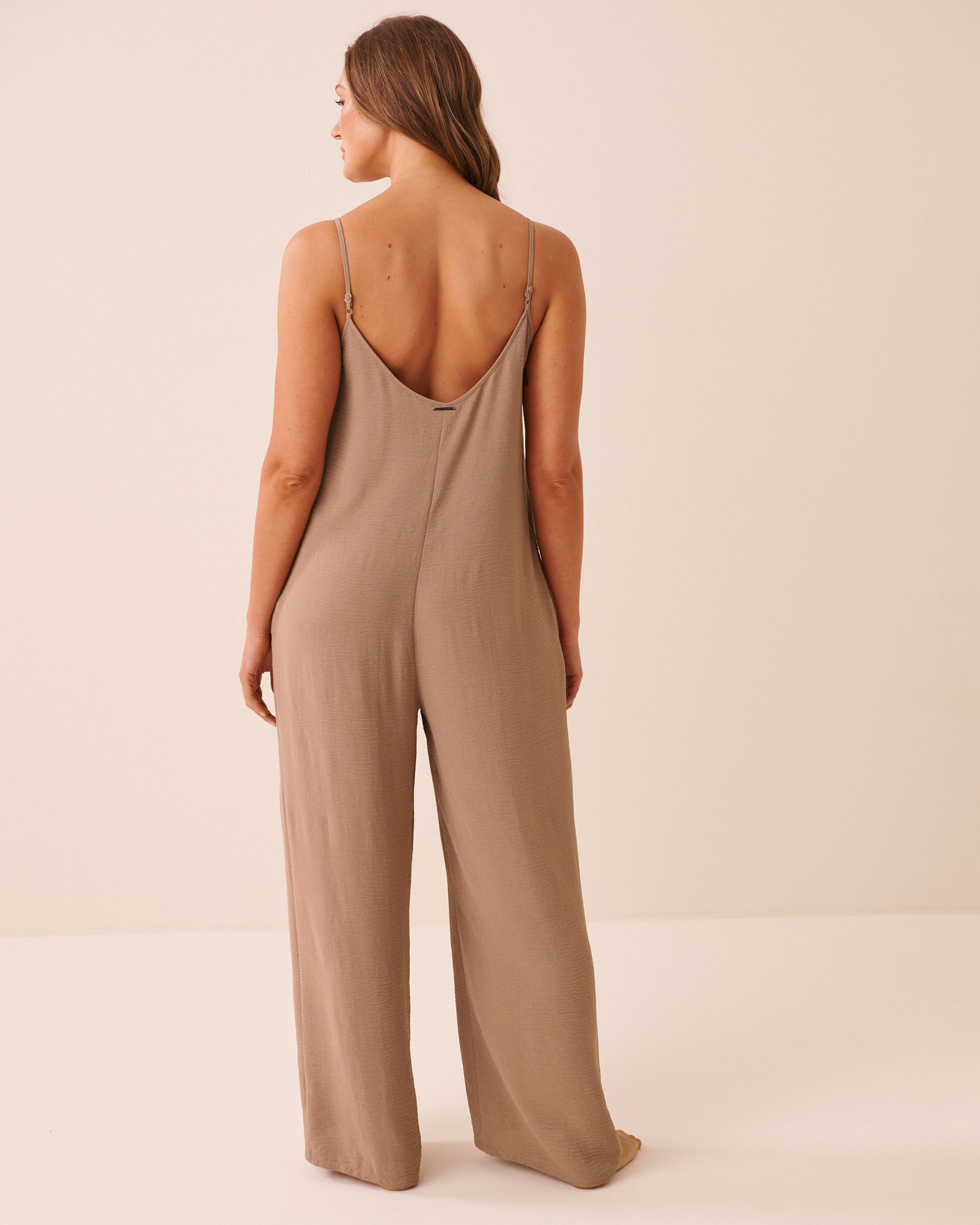 LA VIE EN ROSE Wide Leg Crinkle Jumpsuit Light Brown 50300012 - View2