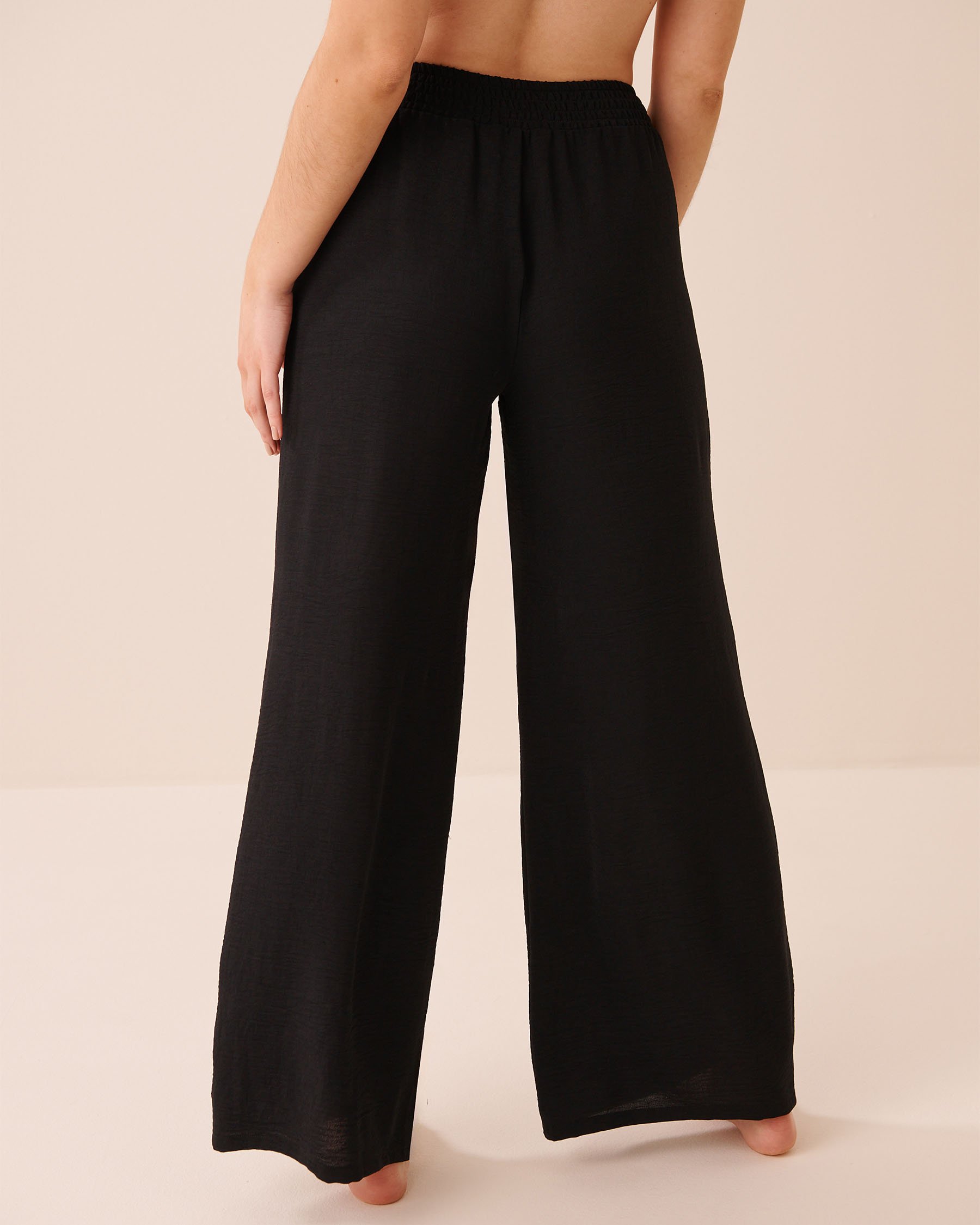 LA VIE EN ROSE Wide Leg Crinkle Pants Black 50200116 - View2