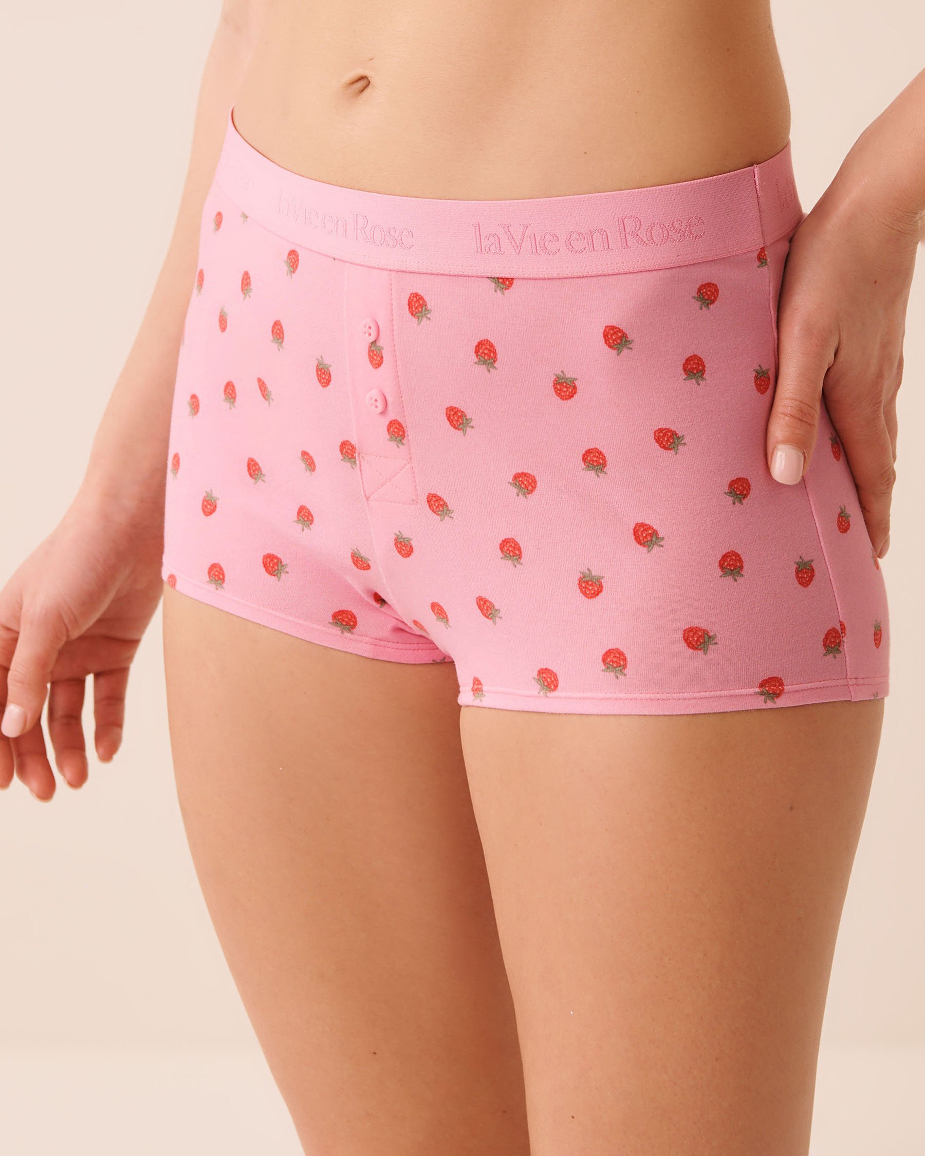 LA VIE EN ROSE Cotton and Logo Elastic Band High Waist Boyshort Panty Pink/Strawberries 20100782 - View1