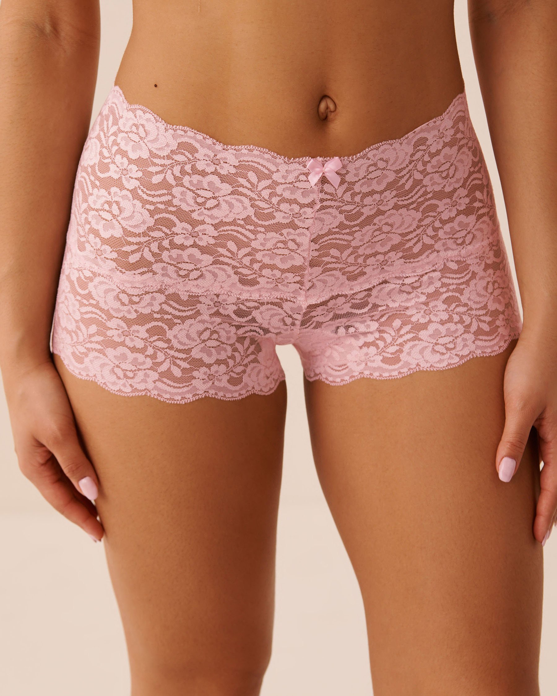 LA VIE EN ROSE Culotte garçonne taille haute en dentelle Rose 20200814 - View1