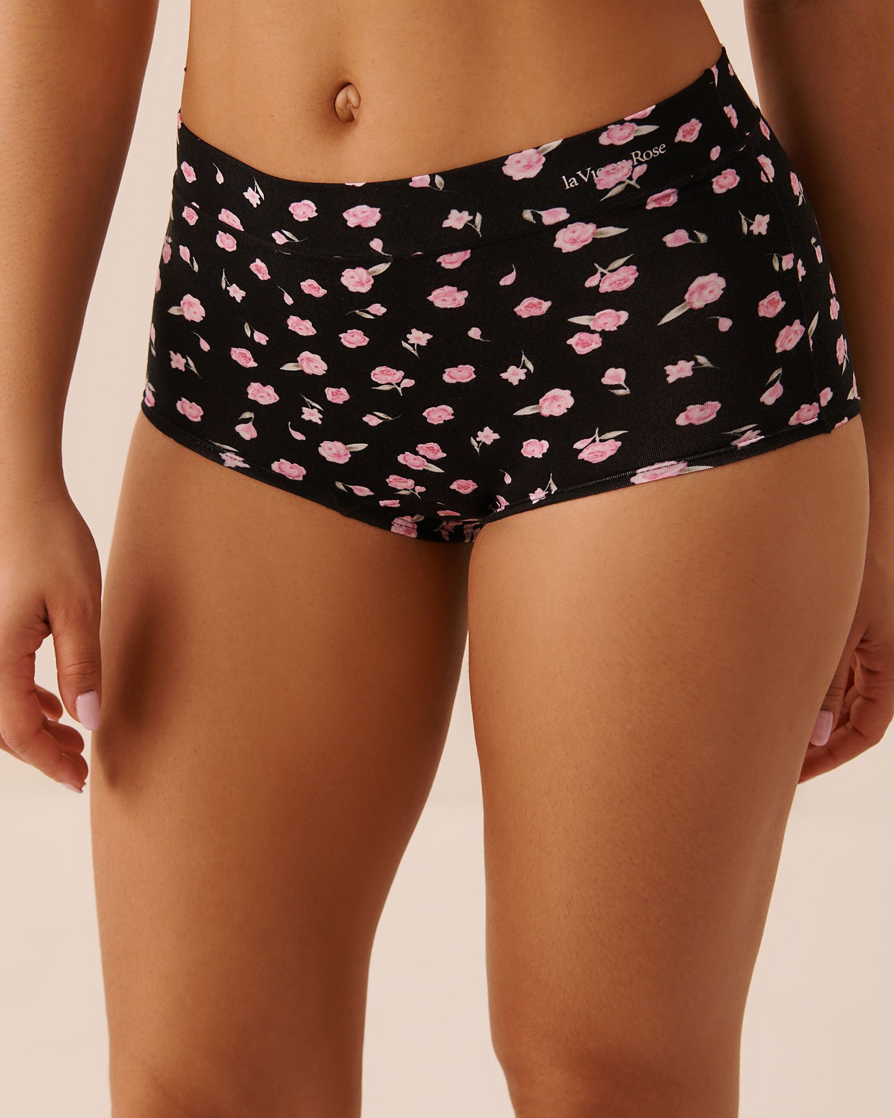 LA VIE EN ROSE Modal High Waist Hiphugger Panty Black/Pink Roses 20200803 - View1