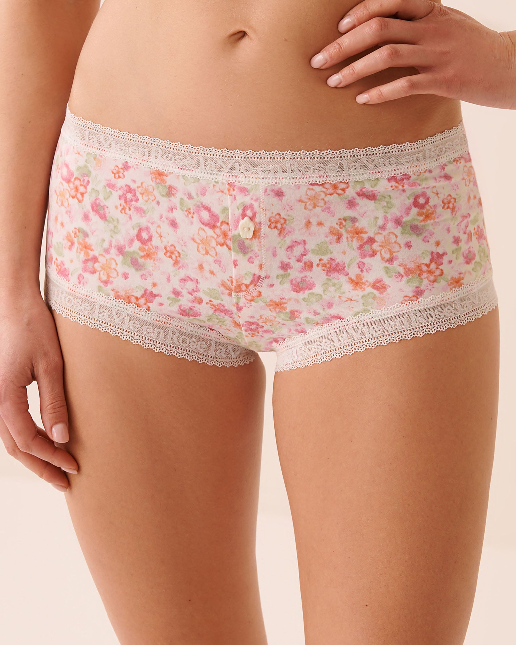 LA VIE EN ROSE Culotte garçonne ultra douce bordure de dentelle Floral aquarelle 20100754 - View1