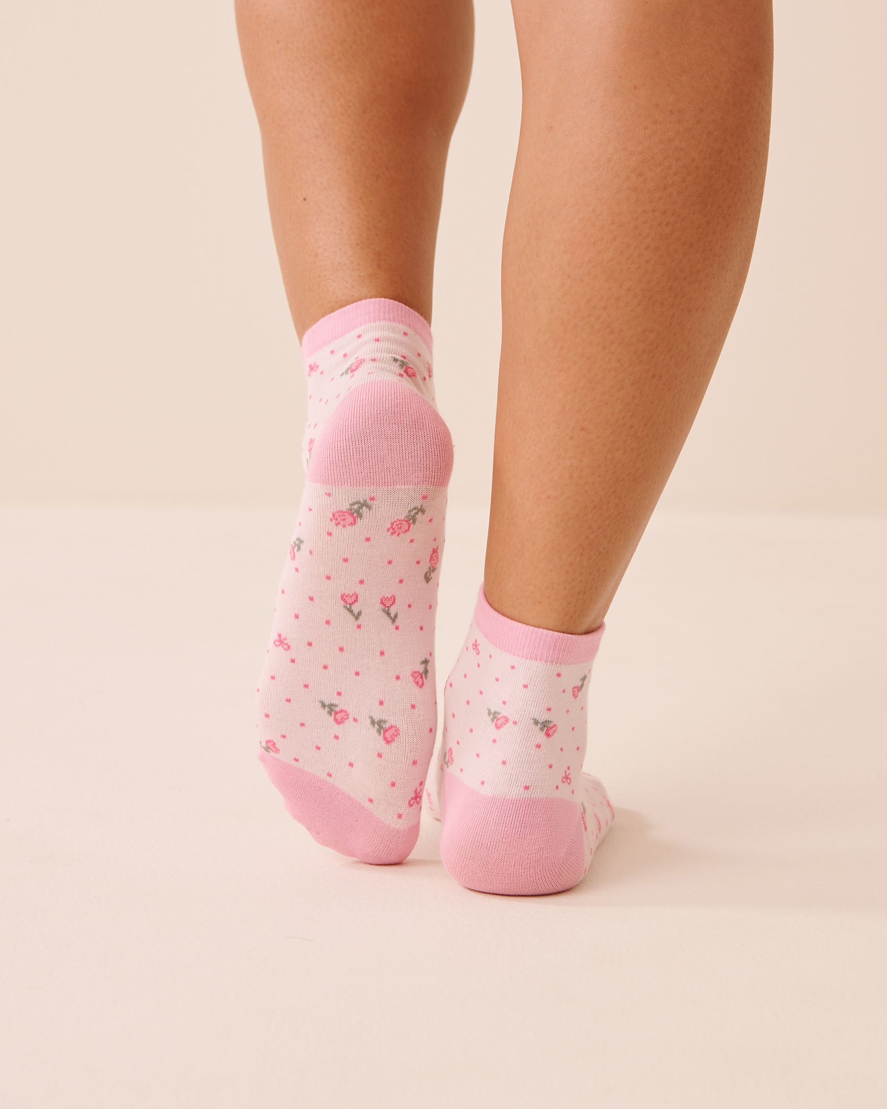 LA VIE EN ROSE Bas finement côtelé motif floral Rose/Fleurs 40700476 - View2