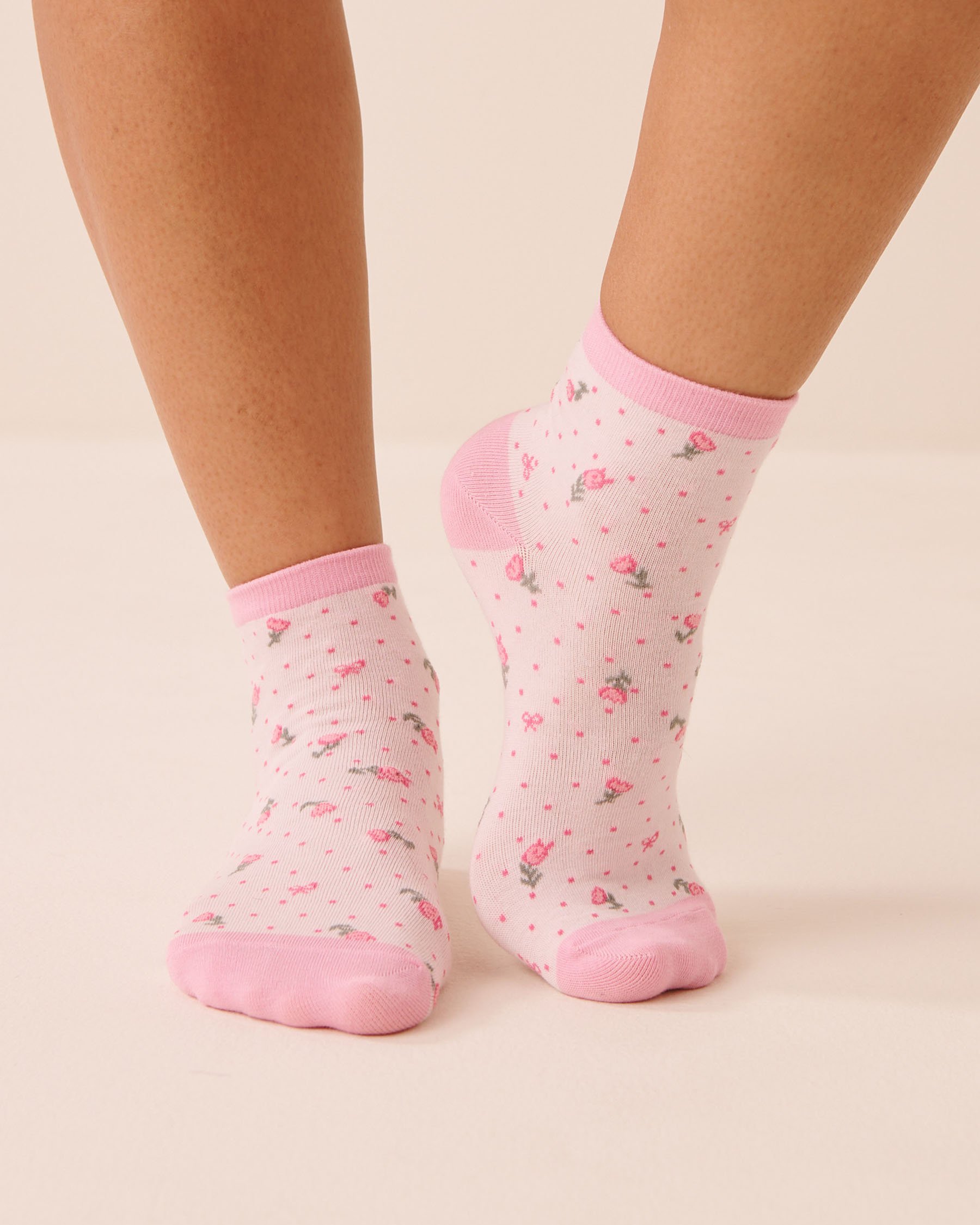 LA VIE EN ROSE Bas finement côtelé motif floral Rose/Fleurs 40700476 - View1