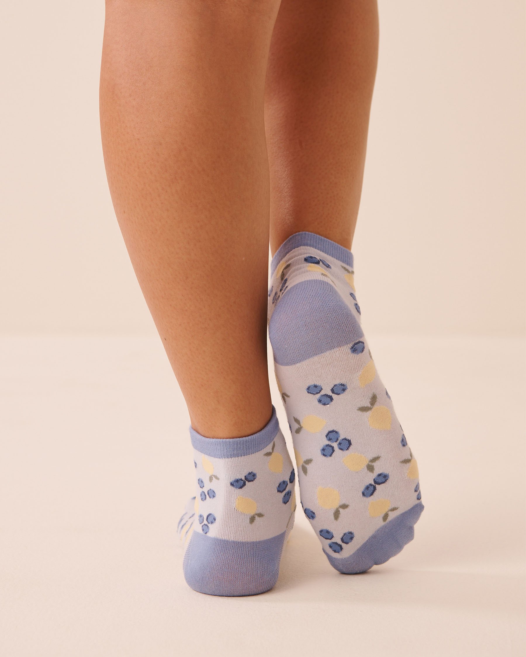 LA VIE EN ROSE Bas finement côtelé motif citron Bleu/Citrons 40700476 - View2