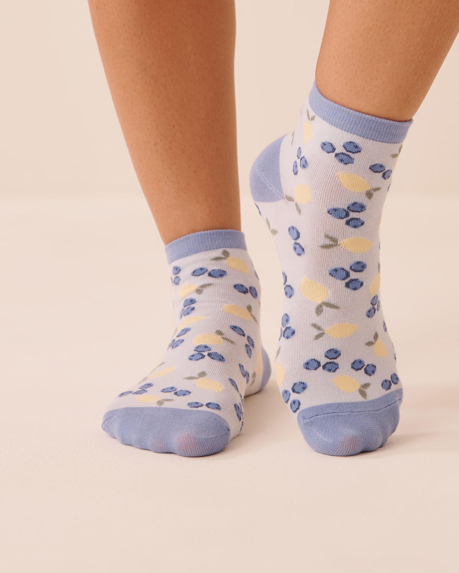 LA VIE EN ROSE Bas finement côtelé motif citron Bleu/Citrons 40700476 - View1