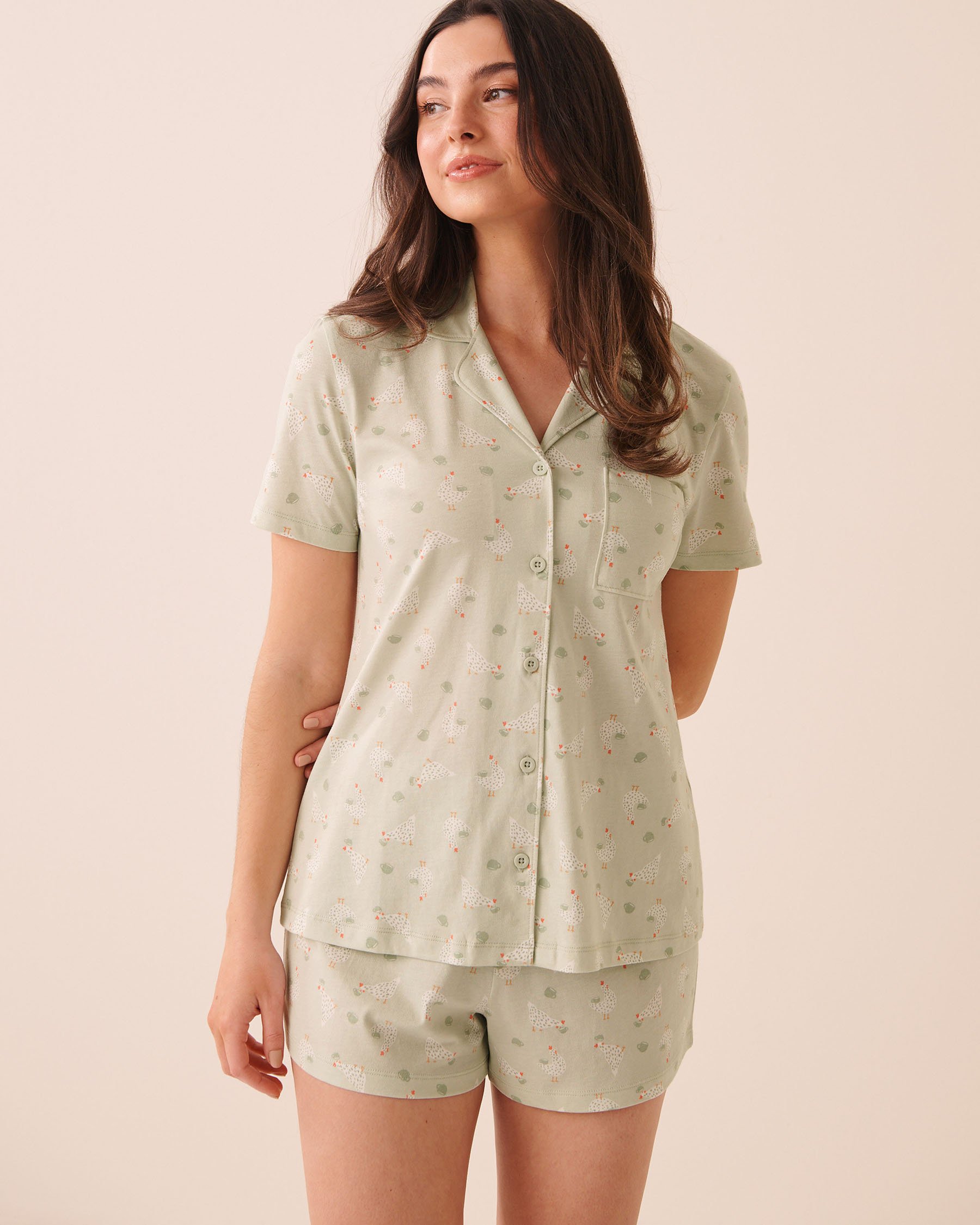 LA VIE EN ROSE Chicken Print Shirt PJ Set Green/Chickens 40400096 - View1