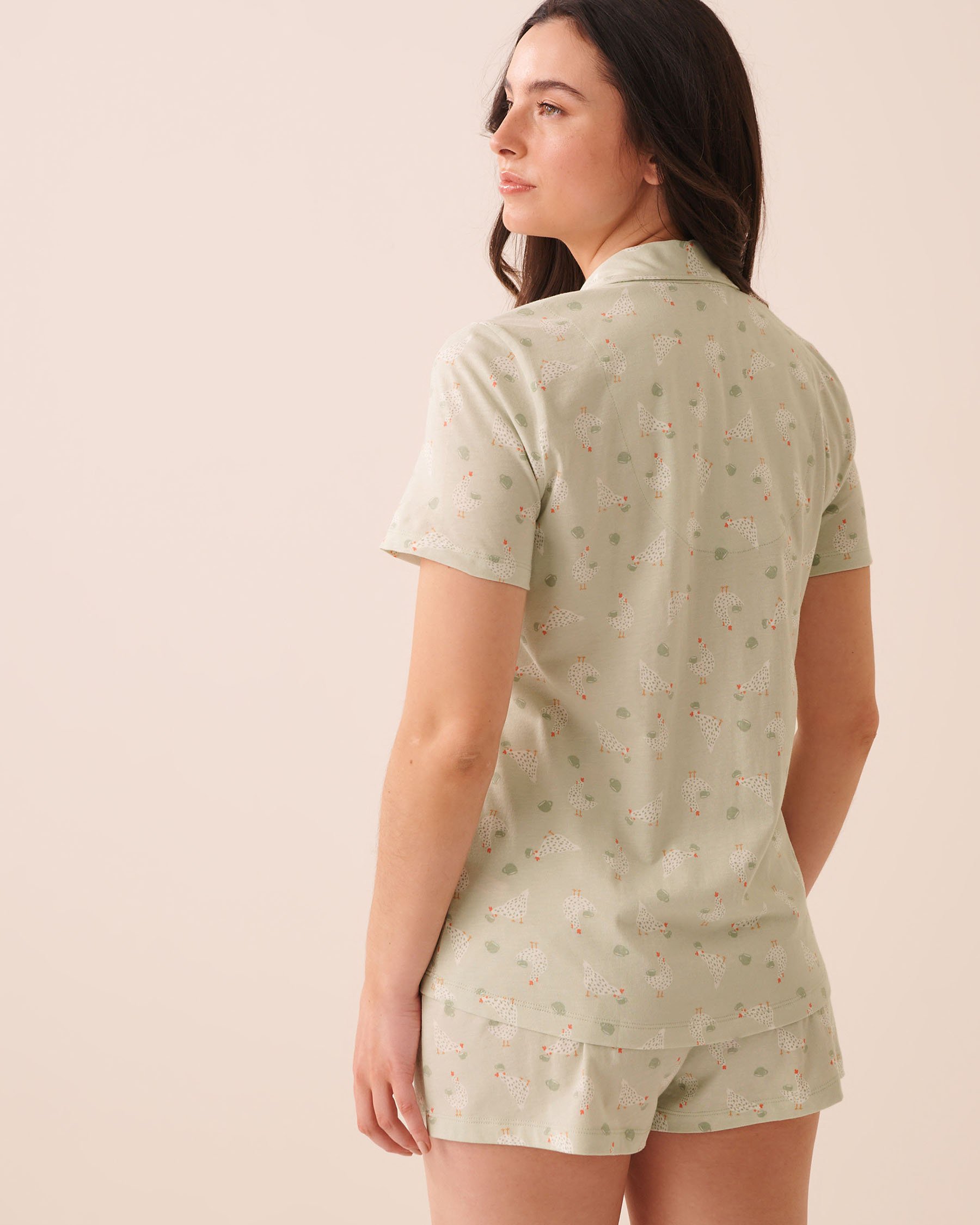 LA VIE EN ROSE Chicken Print Shirt PJ Set Green/Chickens 40400096 - View2