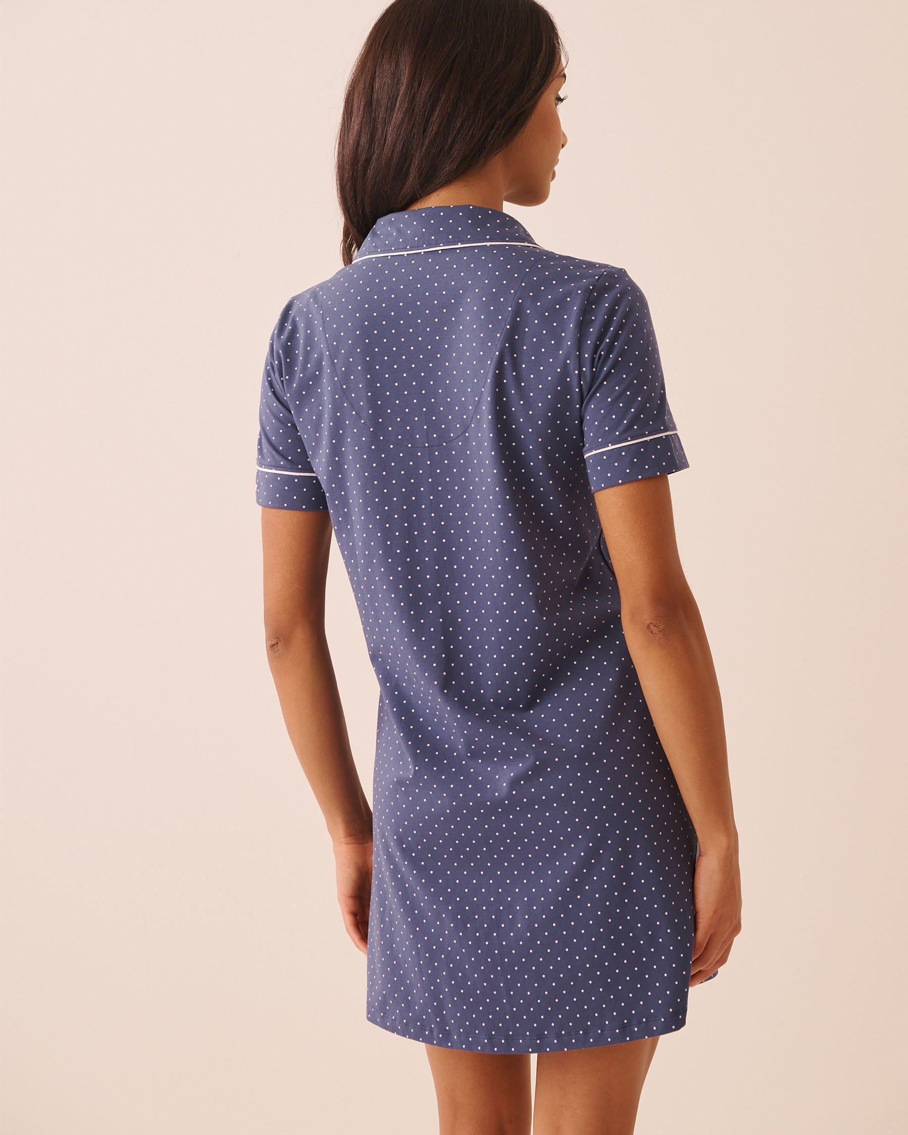 LA VIE EN ROSE Cotton Button-down Sleepshirt Blue Polka Dot 40500490 - View2