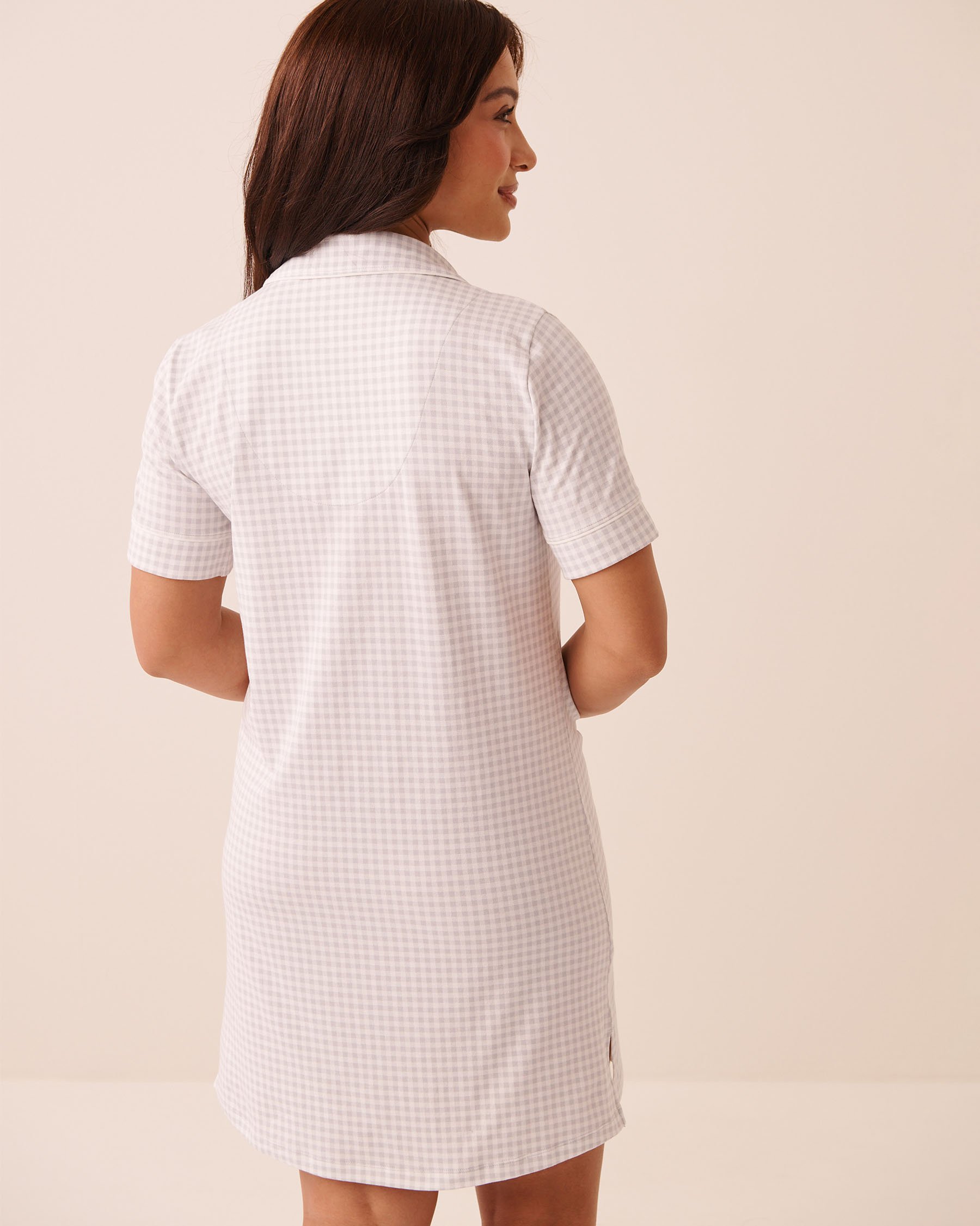 LA VIE EN ROSE Cotton Button-down Sleepshirt Grey Gingham 40500490 - View2