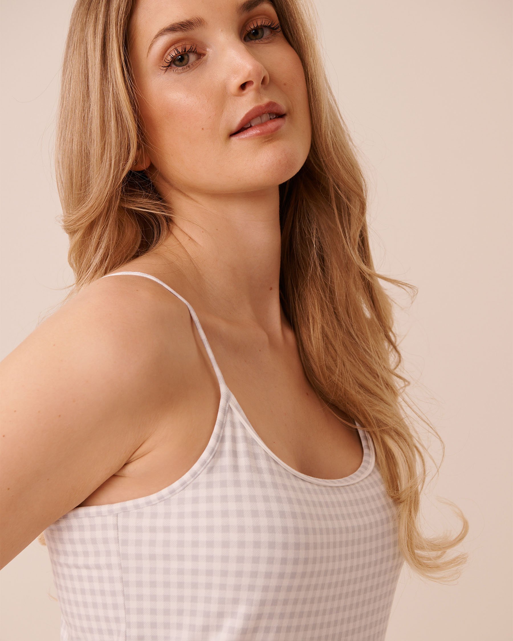 LA VIE EN ROSE Cotton Cami with Shelf Bra Grey Gingham 40100857 - View3
