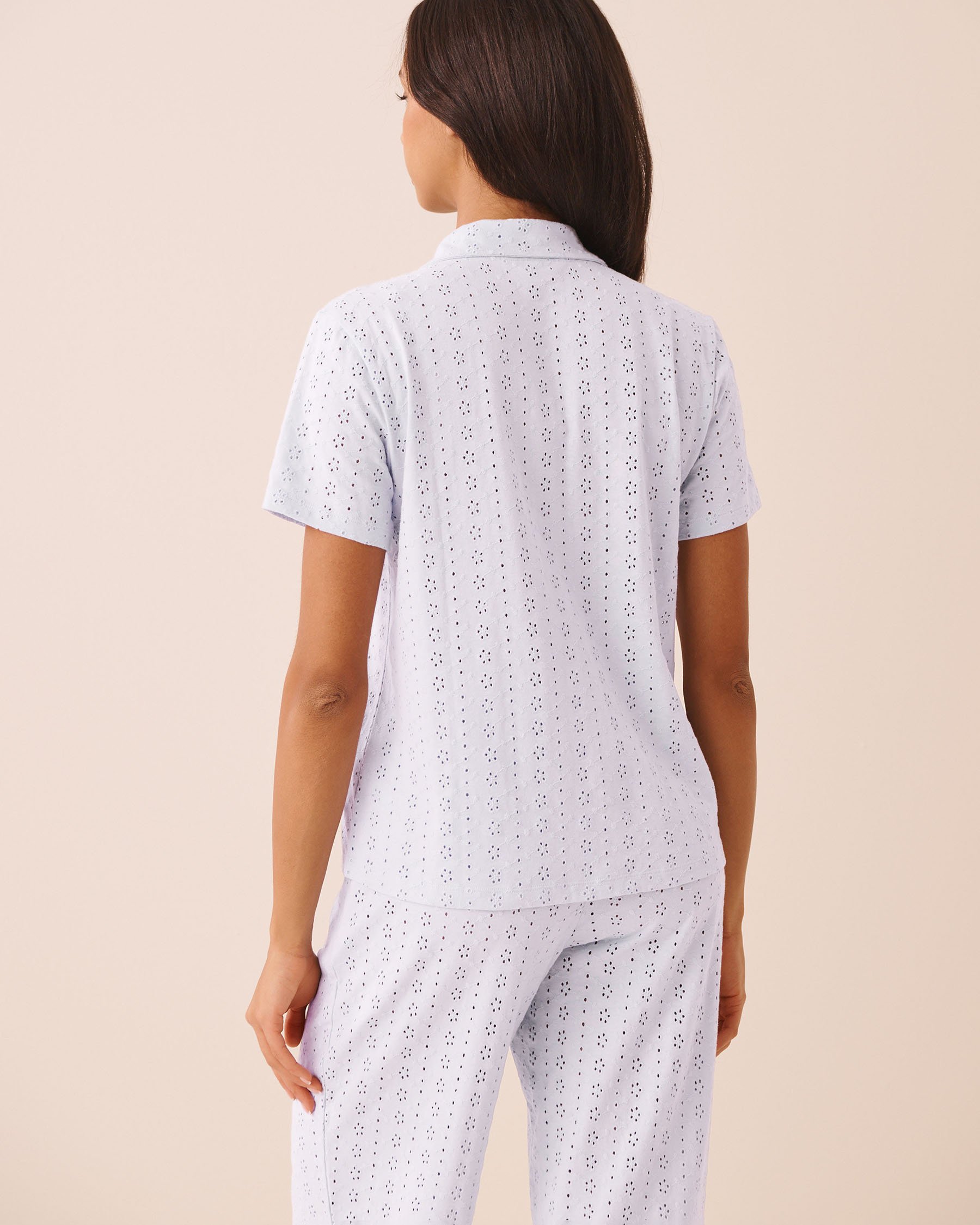 LA VIE EN ROSE Cotton Eyelet Button-down Shirt Blue 40100873 - View2