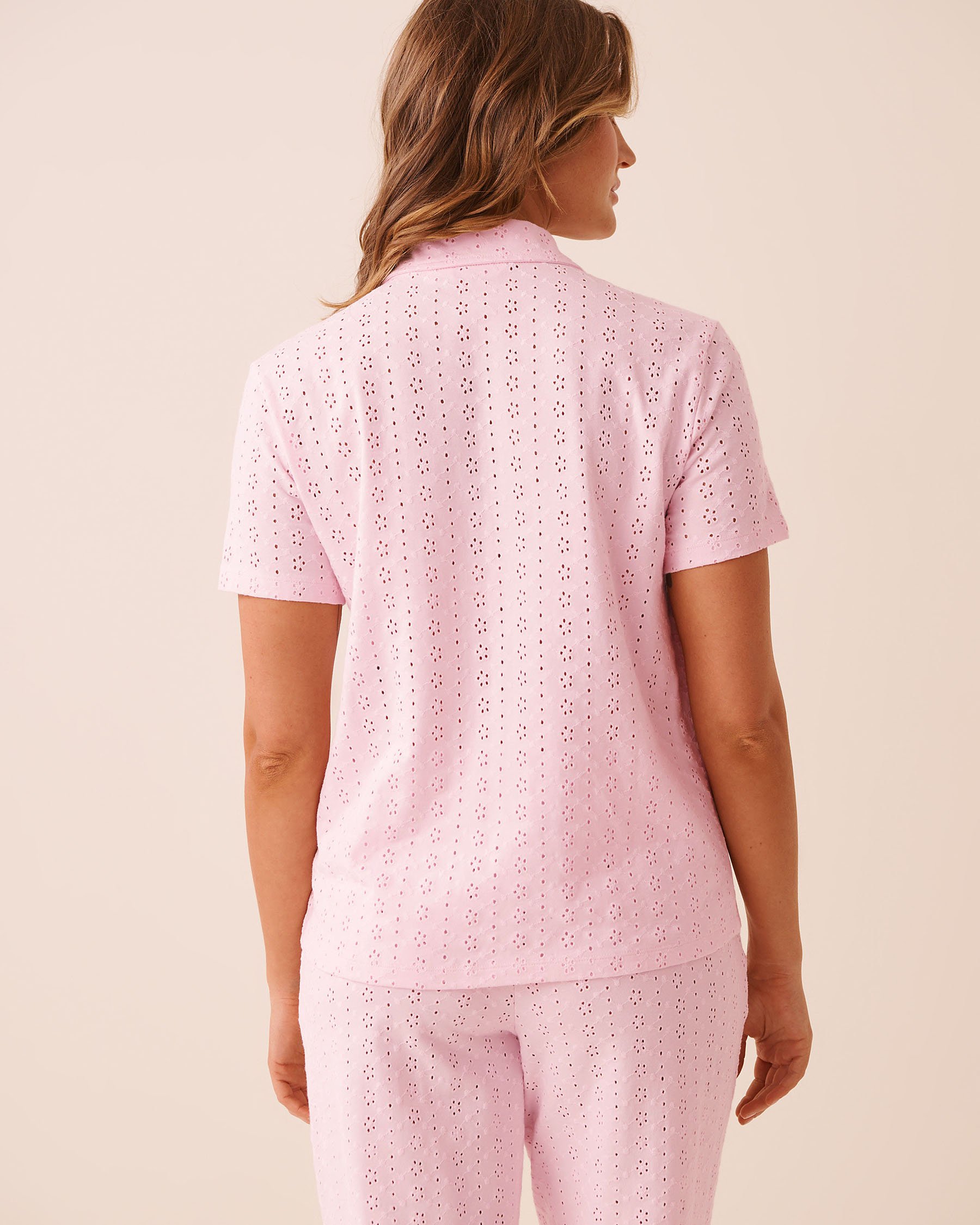 LA VIE EN ROSE Cotton Eyelet Button-down Shirt Pink 40100873 - View2