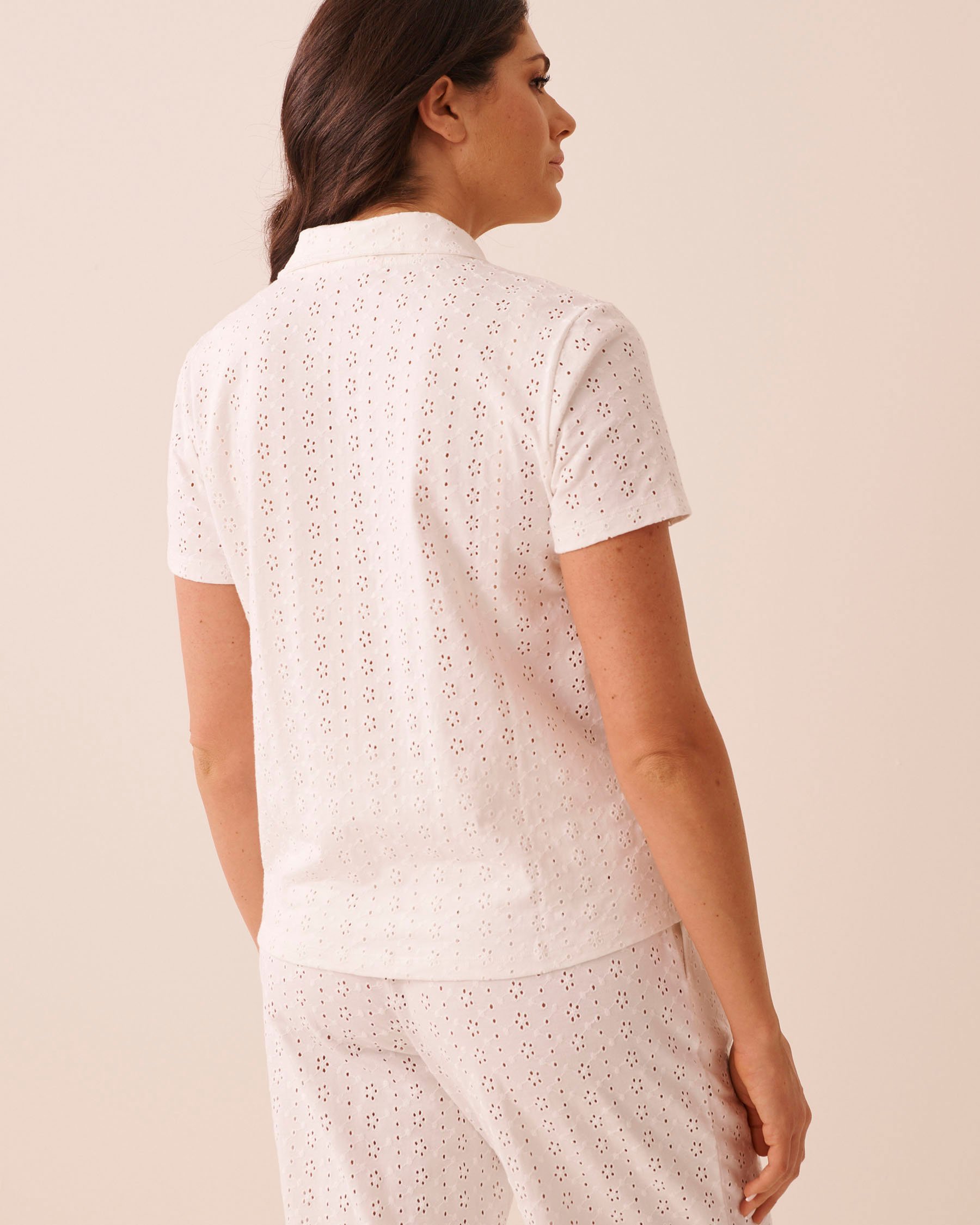 LA VIE EN ROSE Cotton Eyelet Button-down Shirt White 40100873 - View2