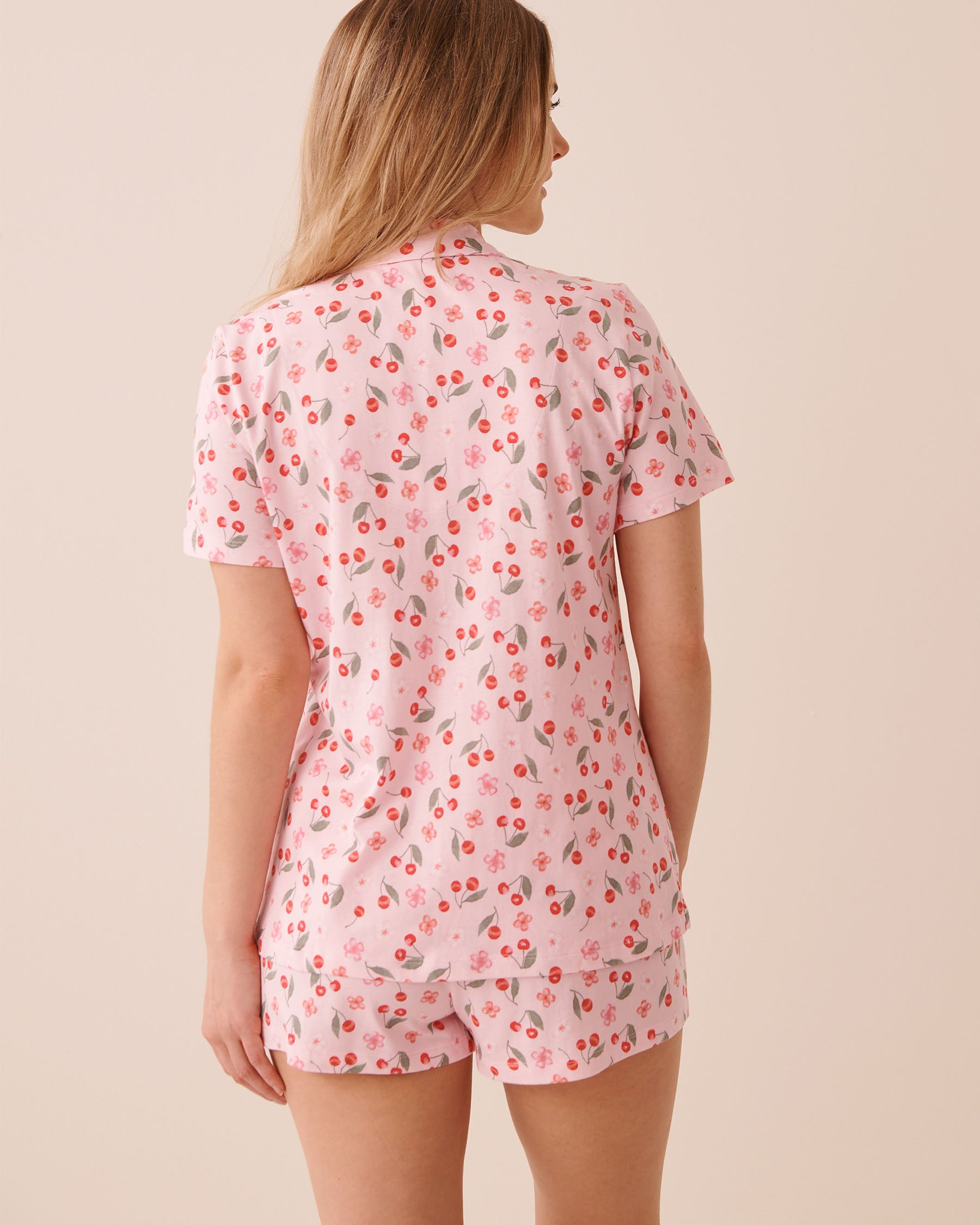 LA VIE EN ROSE Floral Cherry Print Shirt PJ Set Pink/Cherries 40400096 - View2