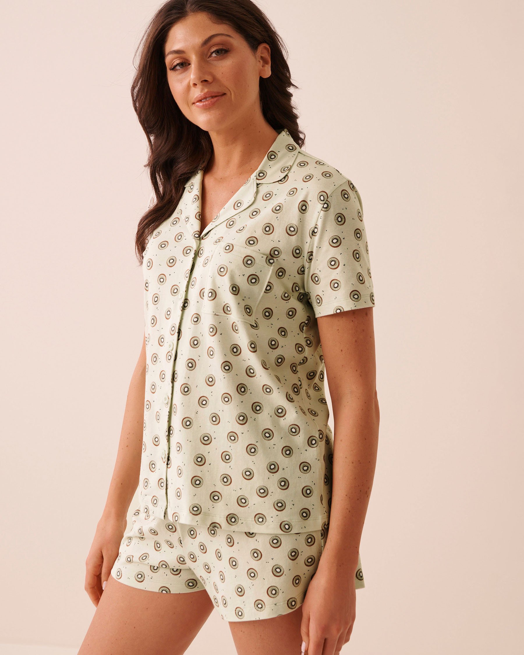 LA VIE EN ROSE Kiwi Print Shirt PJ Set Green/Kiwis 40400096 - View1