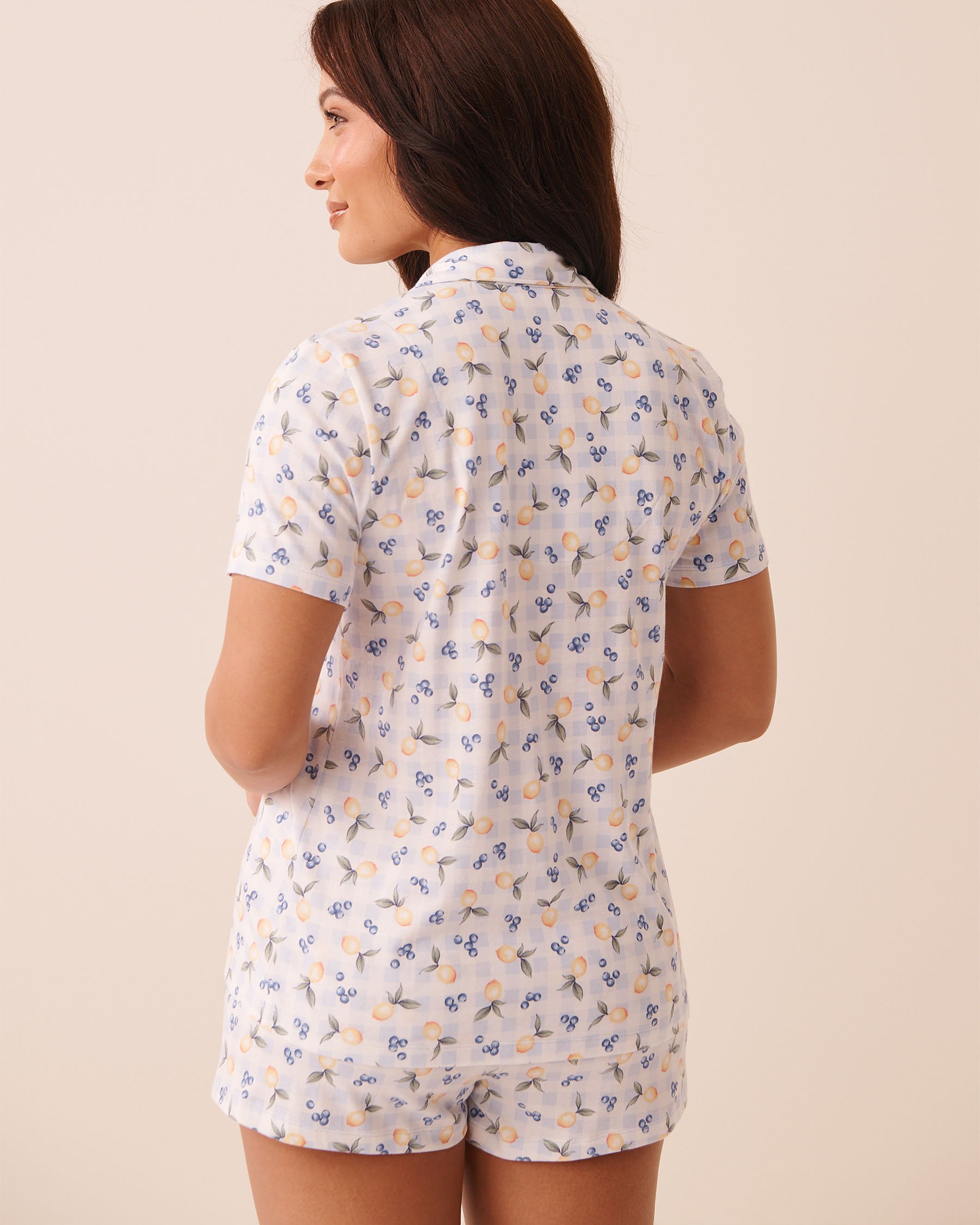 LA VIE EN ROSE Lemon Gingham Print Shirt PJ Set Blue/Lemons 40400096 - View2