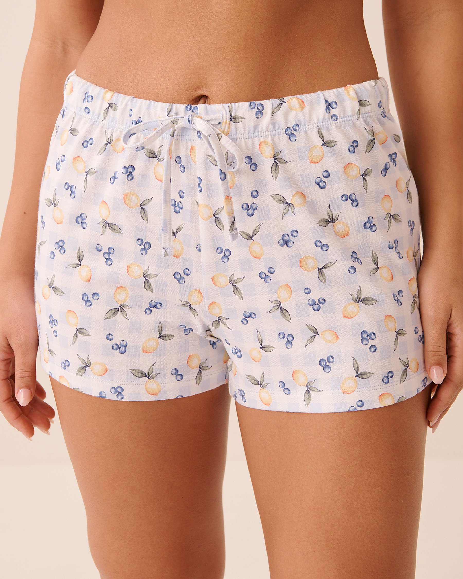 LA VIE EN ROSE Lemon Gingham Print Shirt PJ Set Blue/Lemons 40400096 - View4