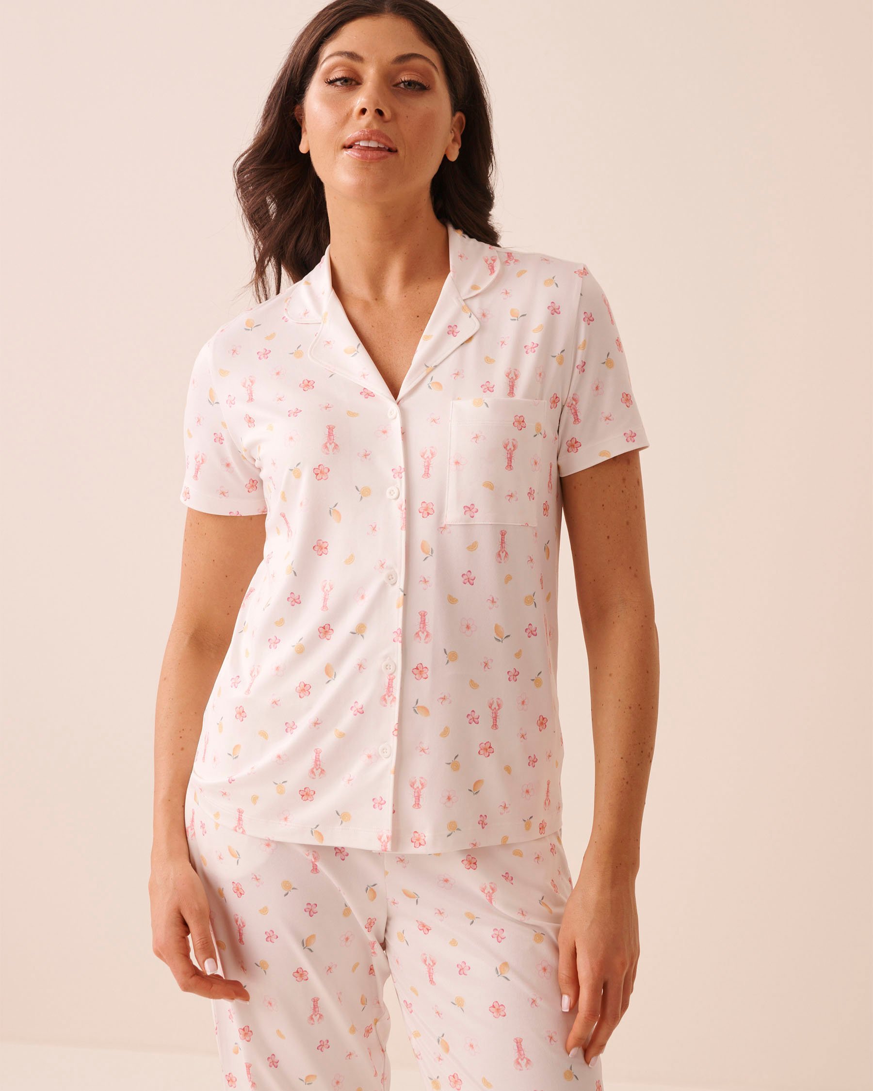 LA VIE EN ROSE Chemisier ultra doux imprimé homard à fleurs Blanc 40100862 - View1