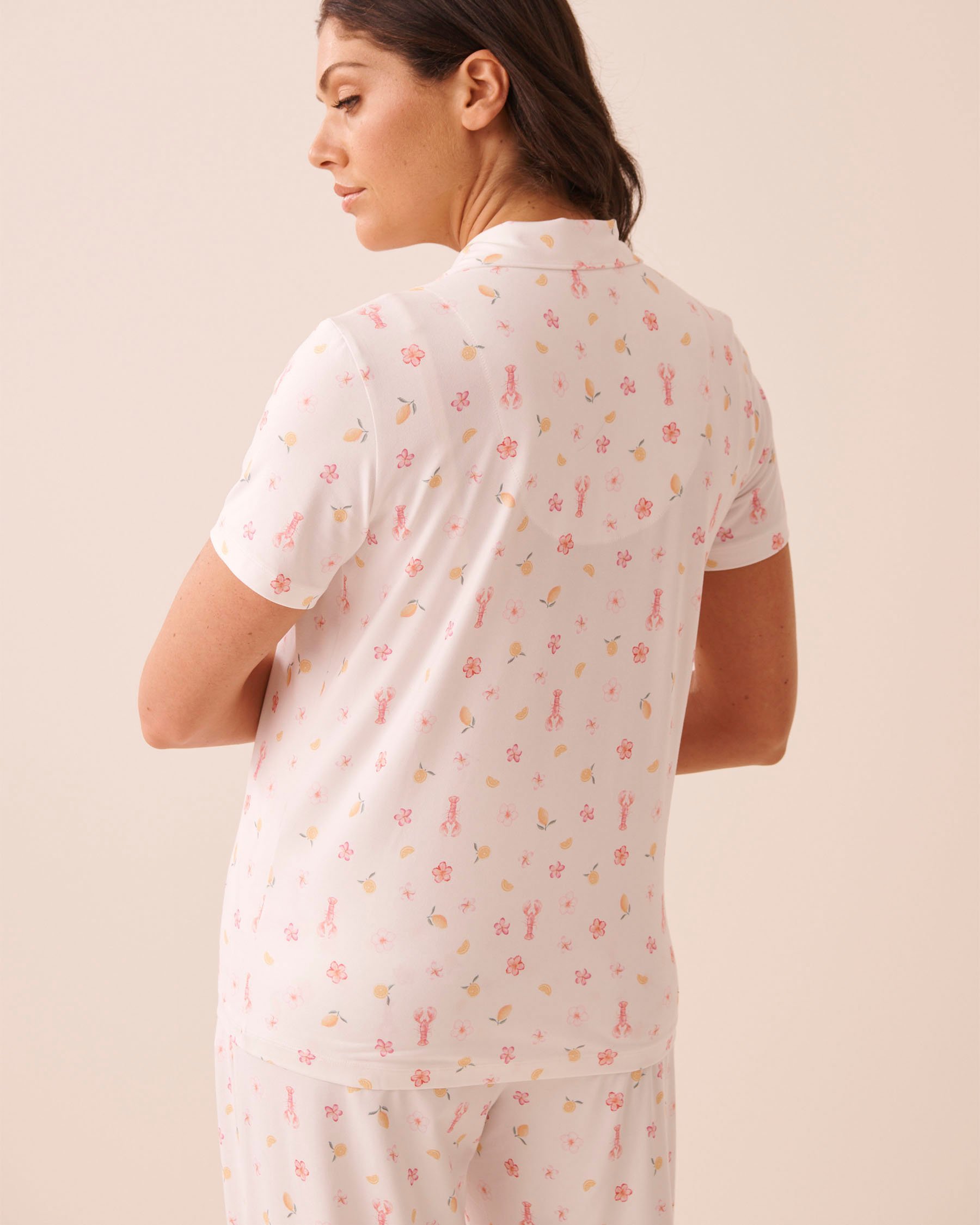 LA VIE EN ROSE Chemisier ultra doux imprimé homard à fleurs Blanc 40100862 - View2