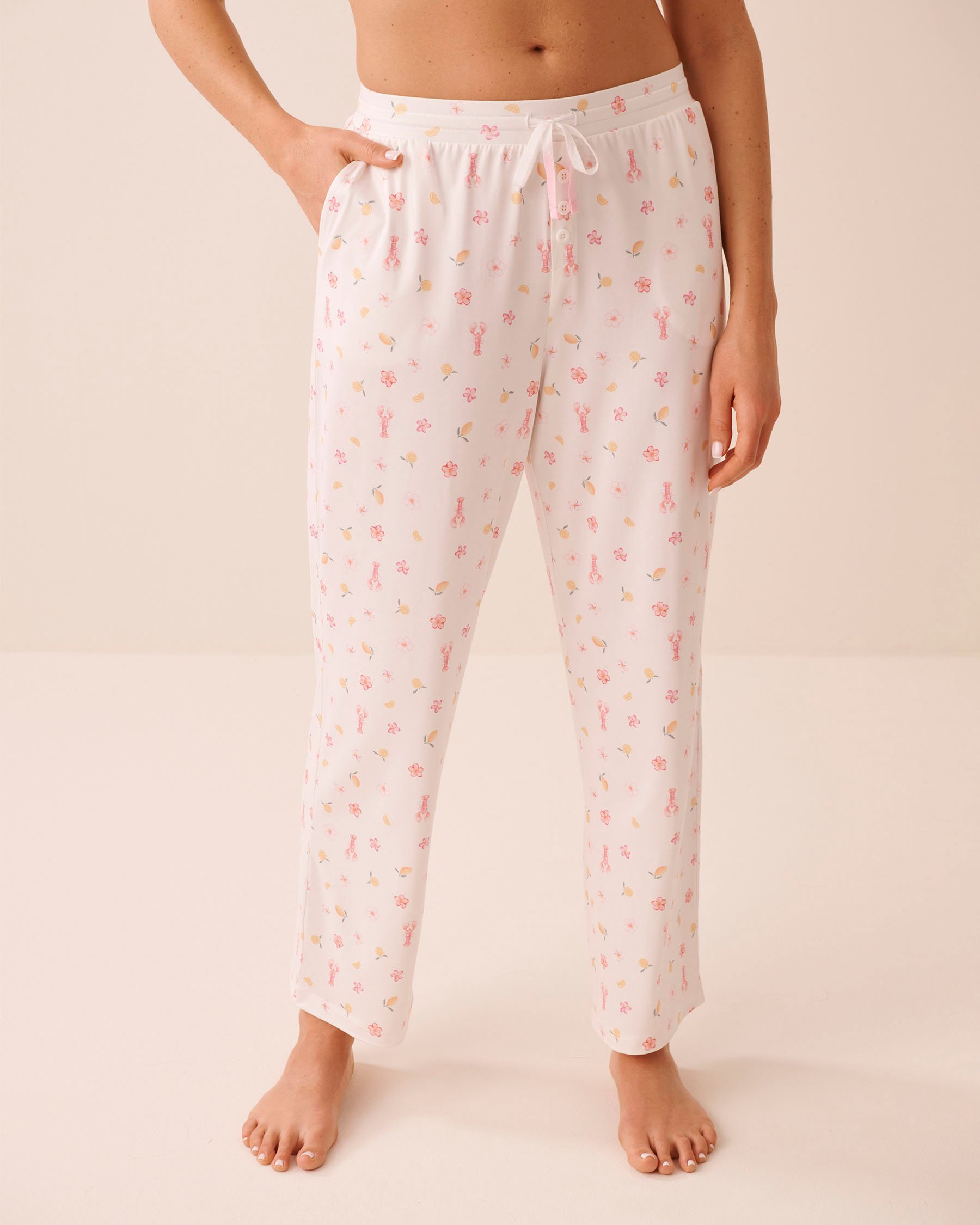 LA VIE EN ROSE Pantalon de pyjama ultra doux imprimé homard à fleurs Blanc 40200843 - View1