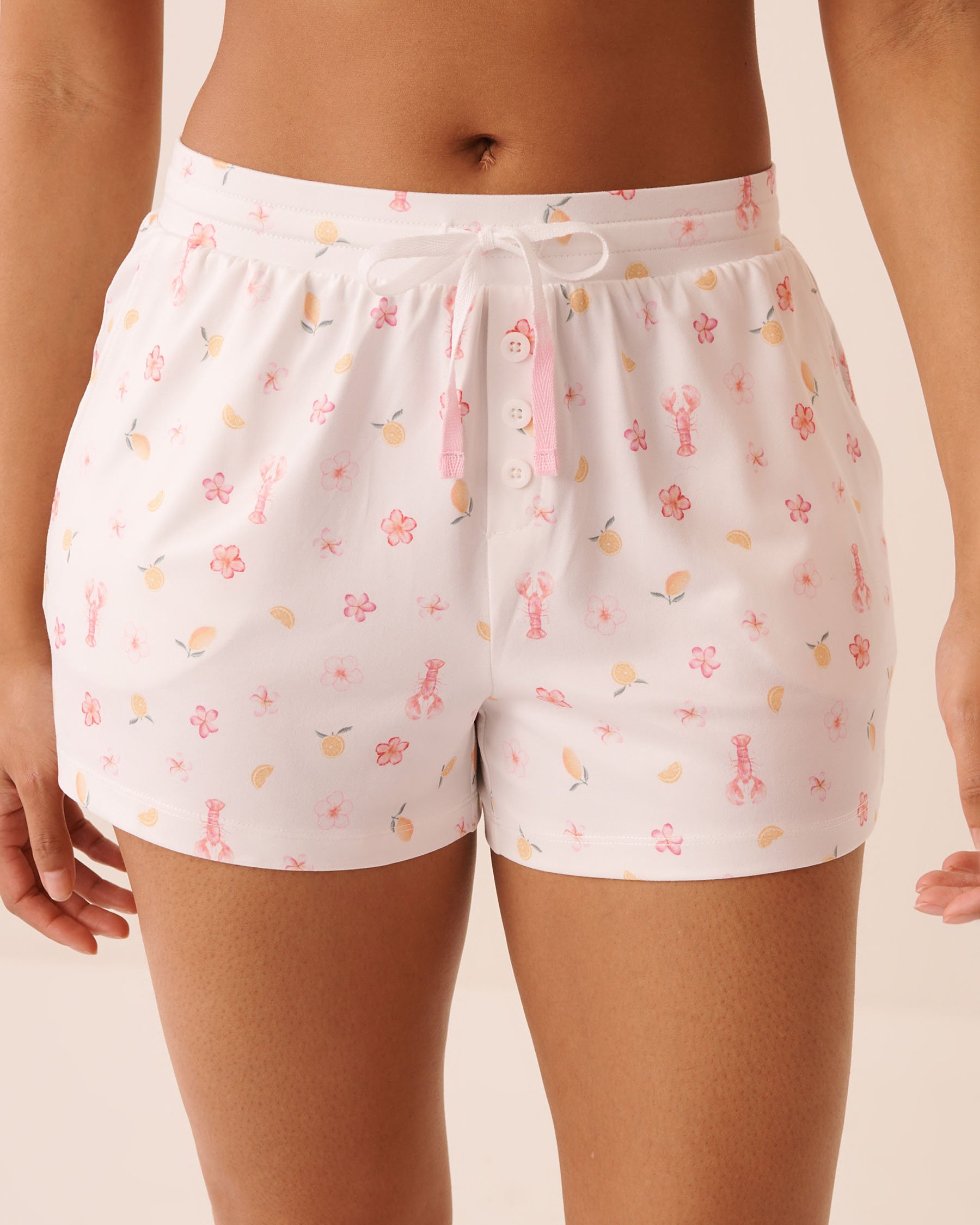 LA VIE EN ROSE Short de pyjama ultra doux imprimé homard à fleurs Blanc 40200841 - View1