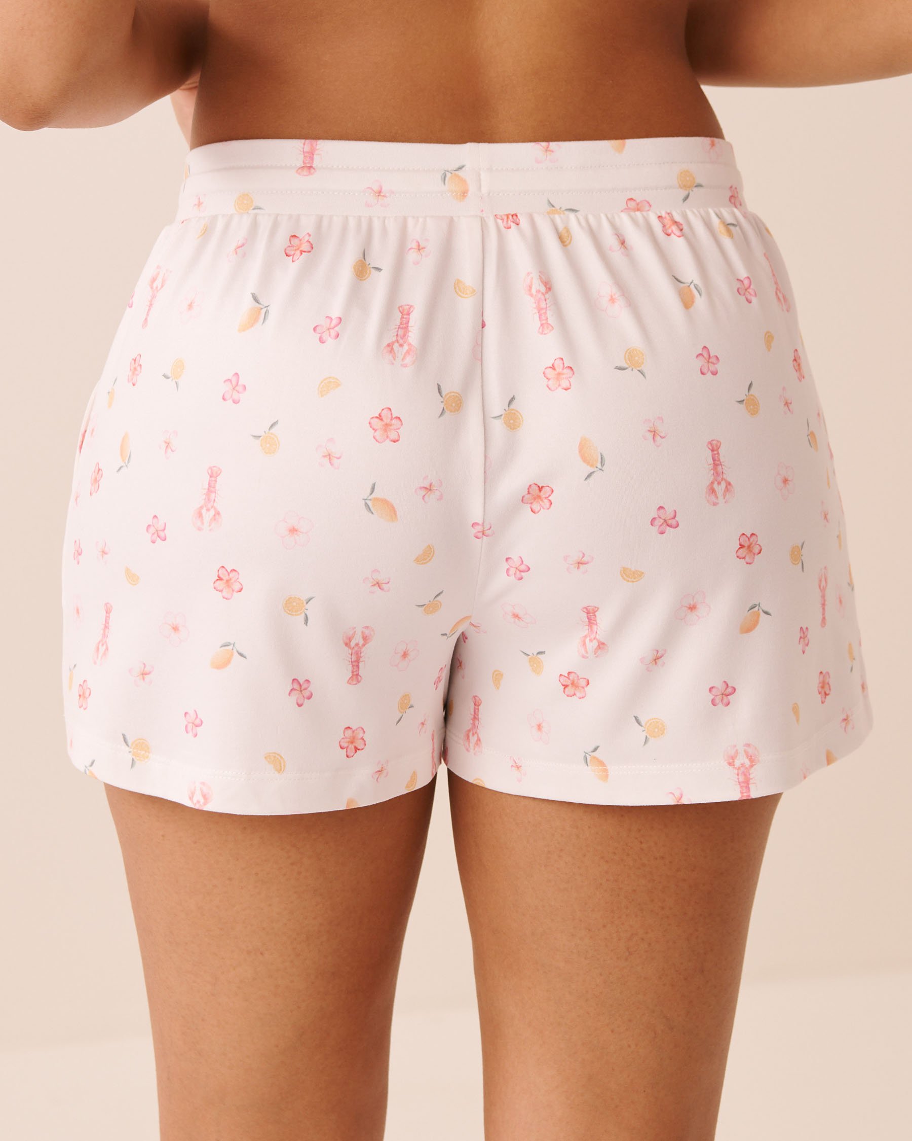 LA VIE EN ROSE Short de pyjama ultra doux imprimé homard à fleurs Blanc 40200841 - View2