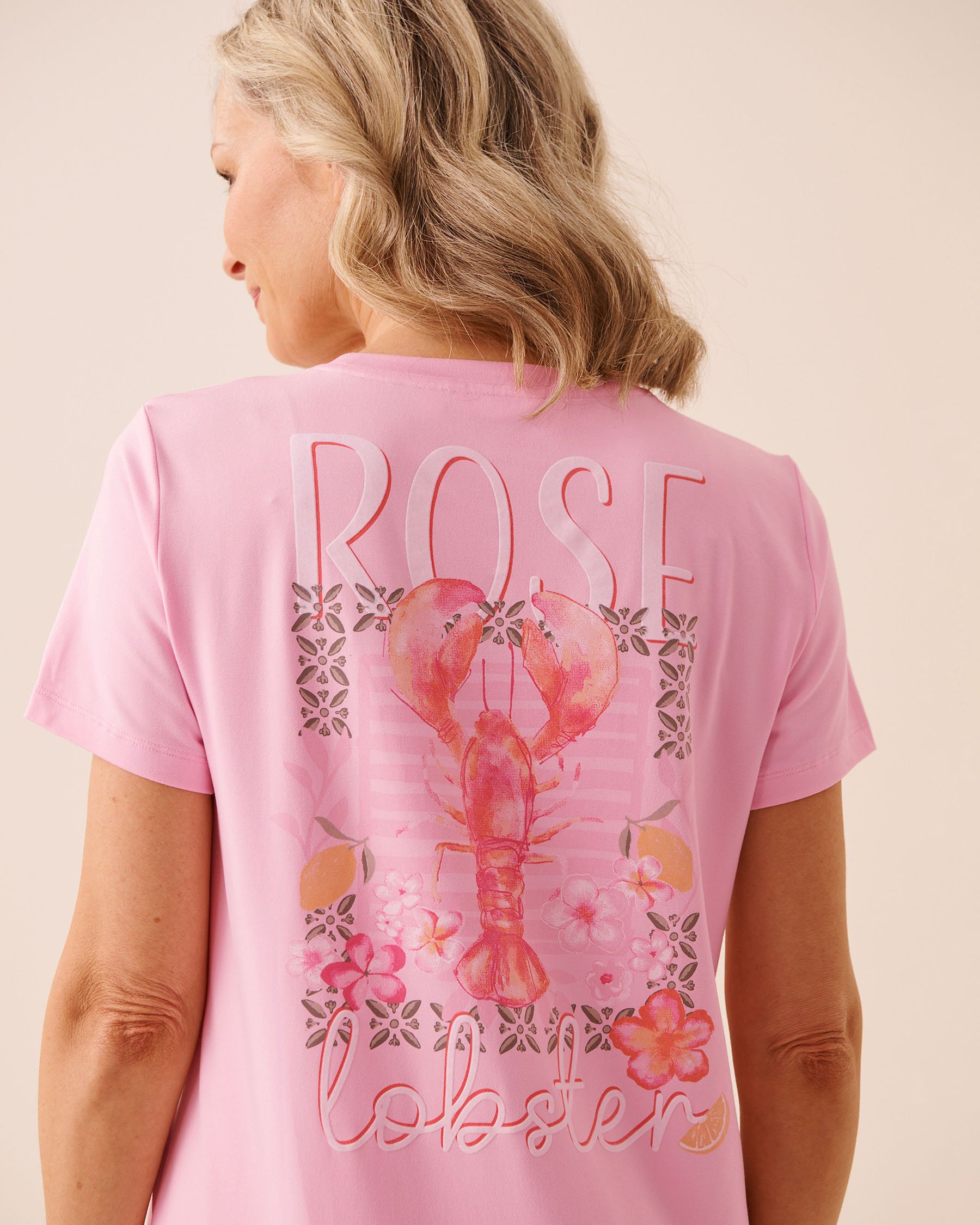 LA VIE EN ROSE Chemise de nuit ultra douce imprimé homard à fleurs Rose 40500491 - View3